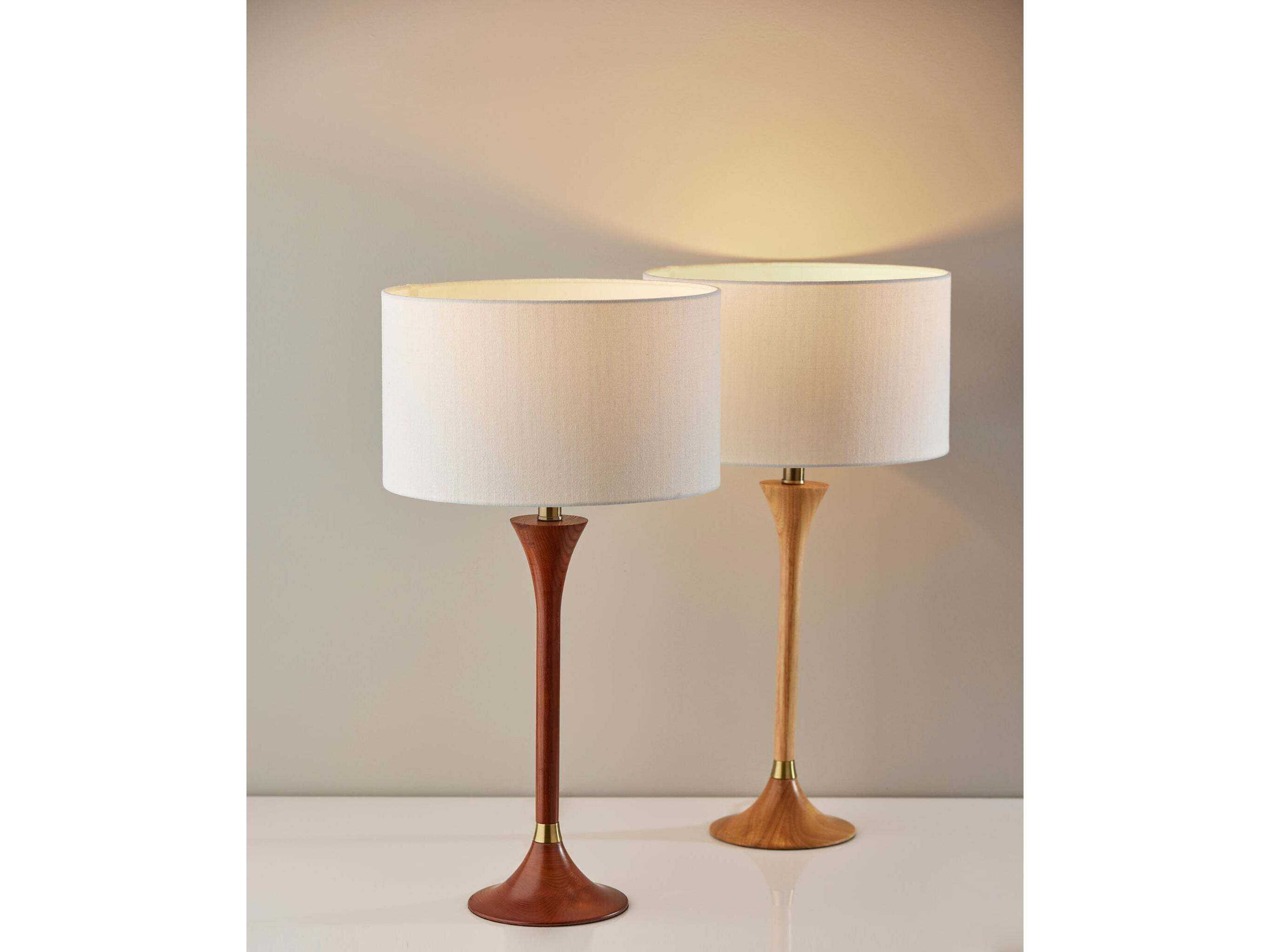 Adesso Rebecca Natural Antique Brass White Textured Fabric Wood Buffet Lamp