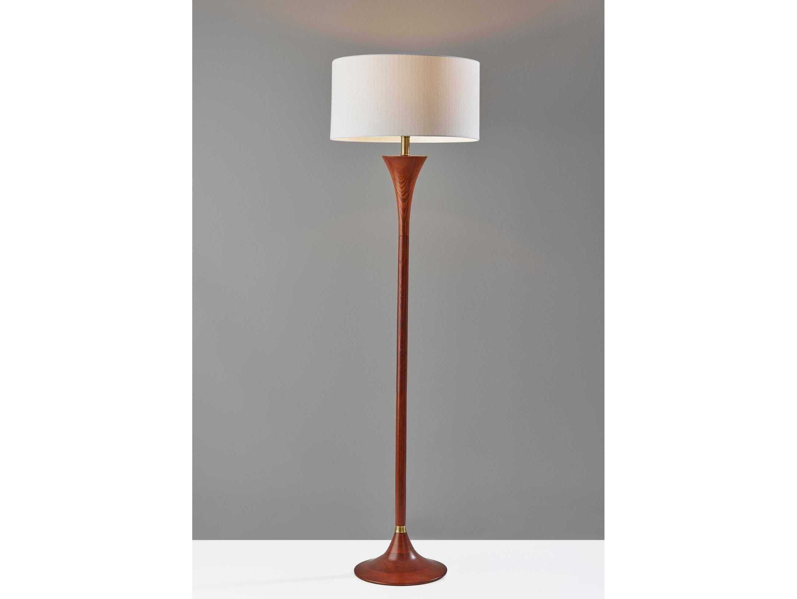 Adesso Rebecca Walnut Antique Brass White Textured Fabric Wood Floor Lamp