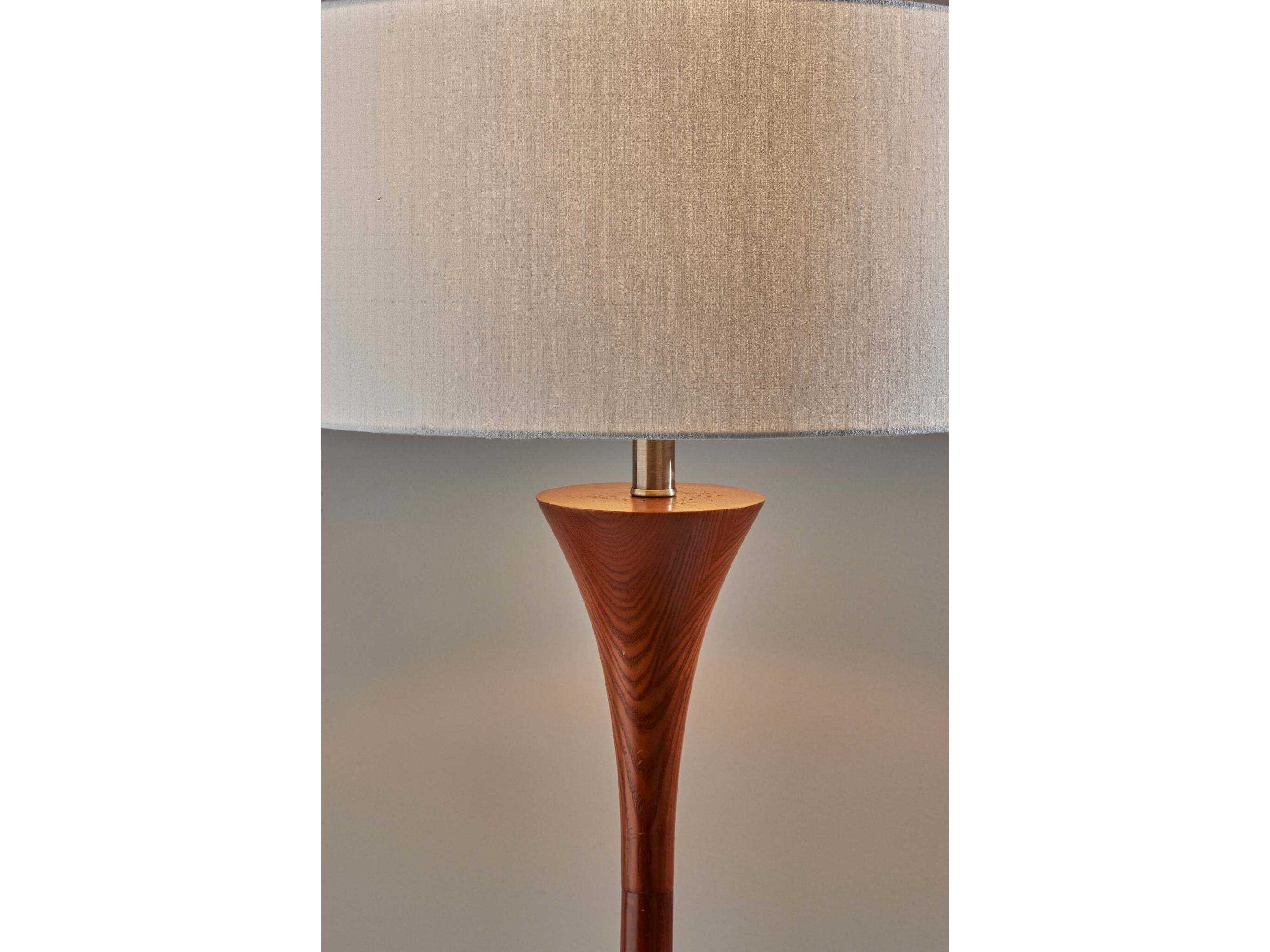Adesso Rebecca Walnut Antique Brass White Textured Fabric Wood Floor Lamp