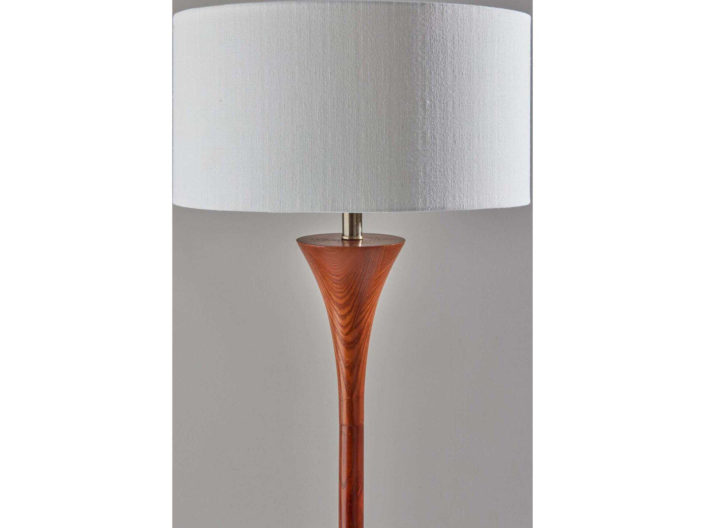 Adesso Rebecca Walnut Antique Brass White Textured Fabric Wood Floor Lamp