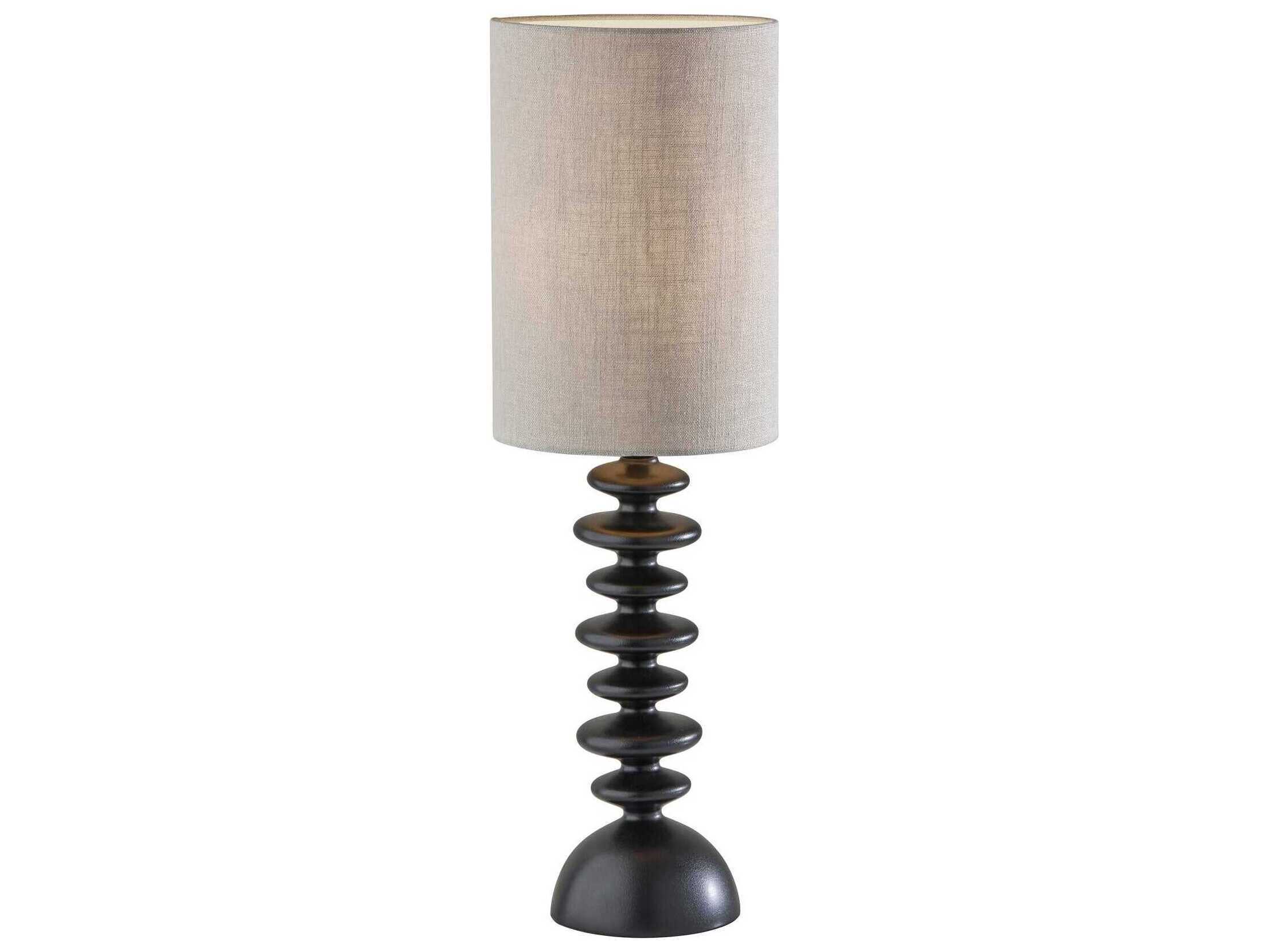 Adesso Beatrice Matte Black Polyresin Taupe Textured Fabric Buffet Lamp