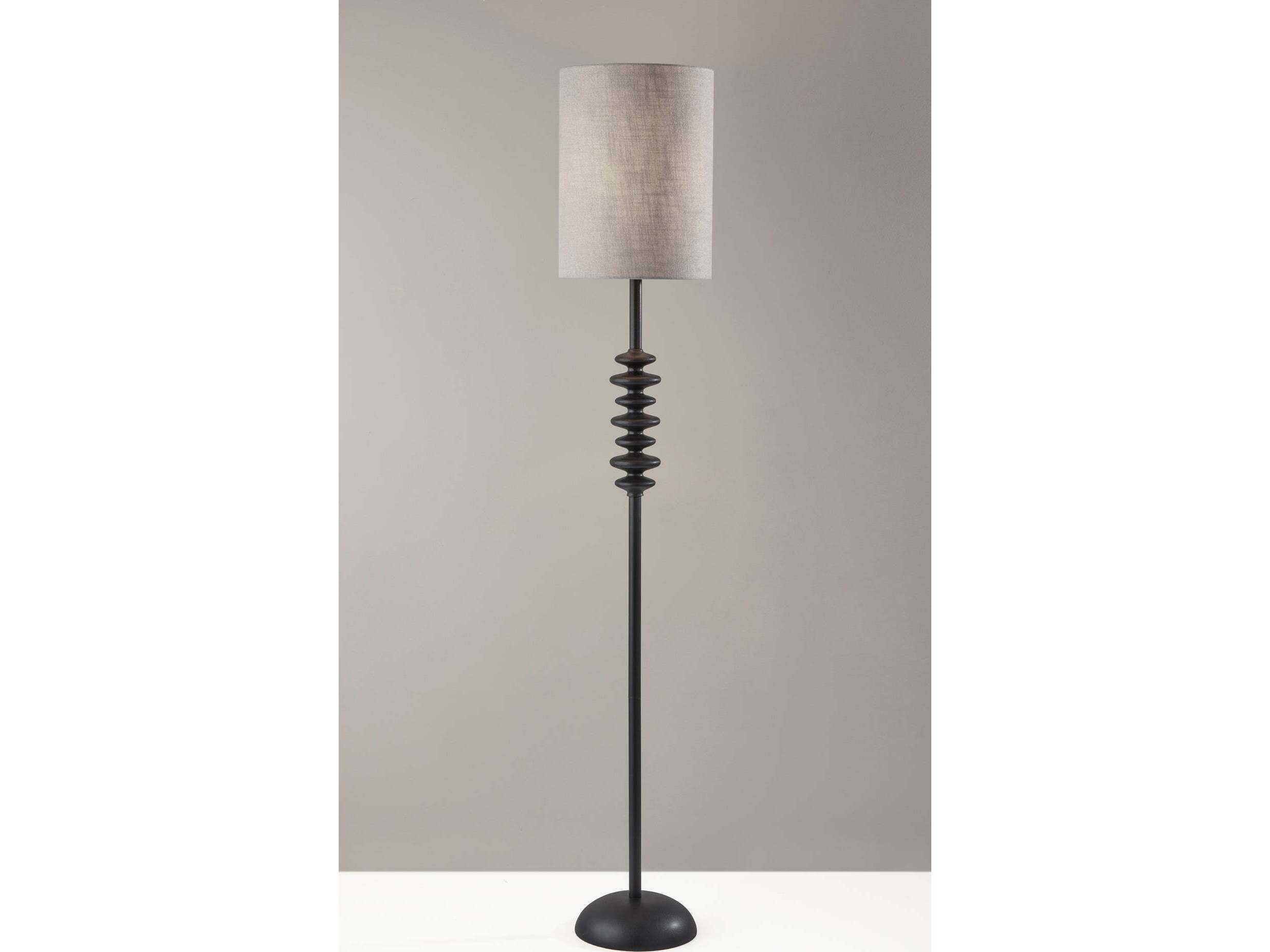 Adesso Beatrice Matte Black Polyresin Taupe Textured Fabric Floor Lamp
