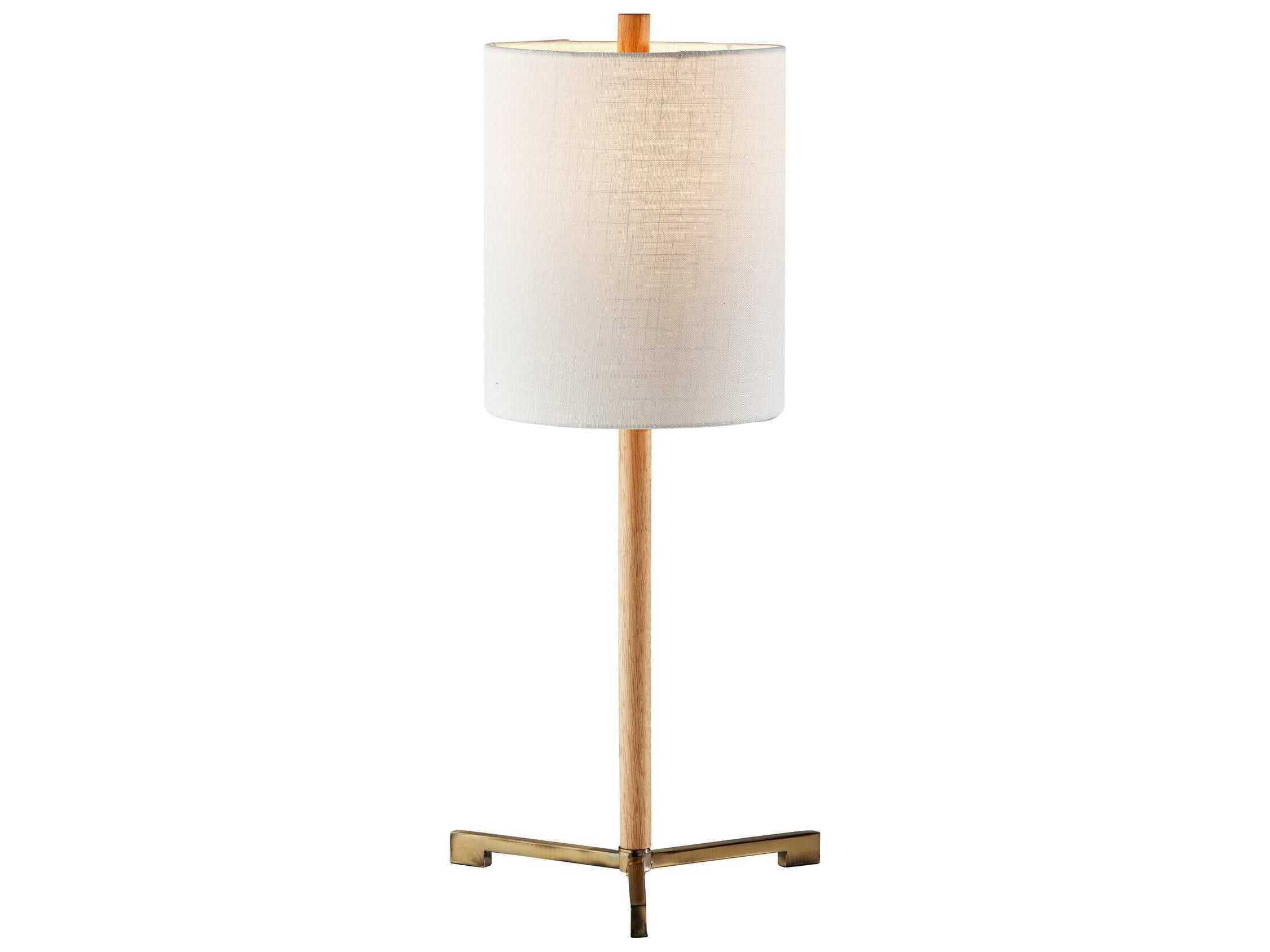 Adesso Maddox Natural Antique Brass White Textured Fabric Brown Buffet Lamp