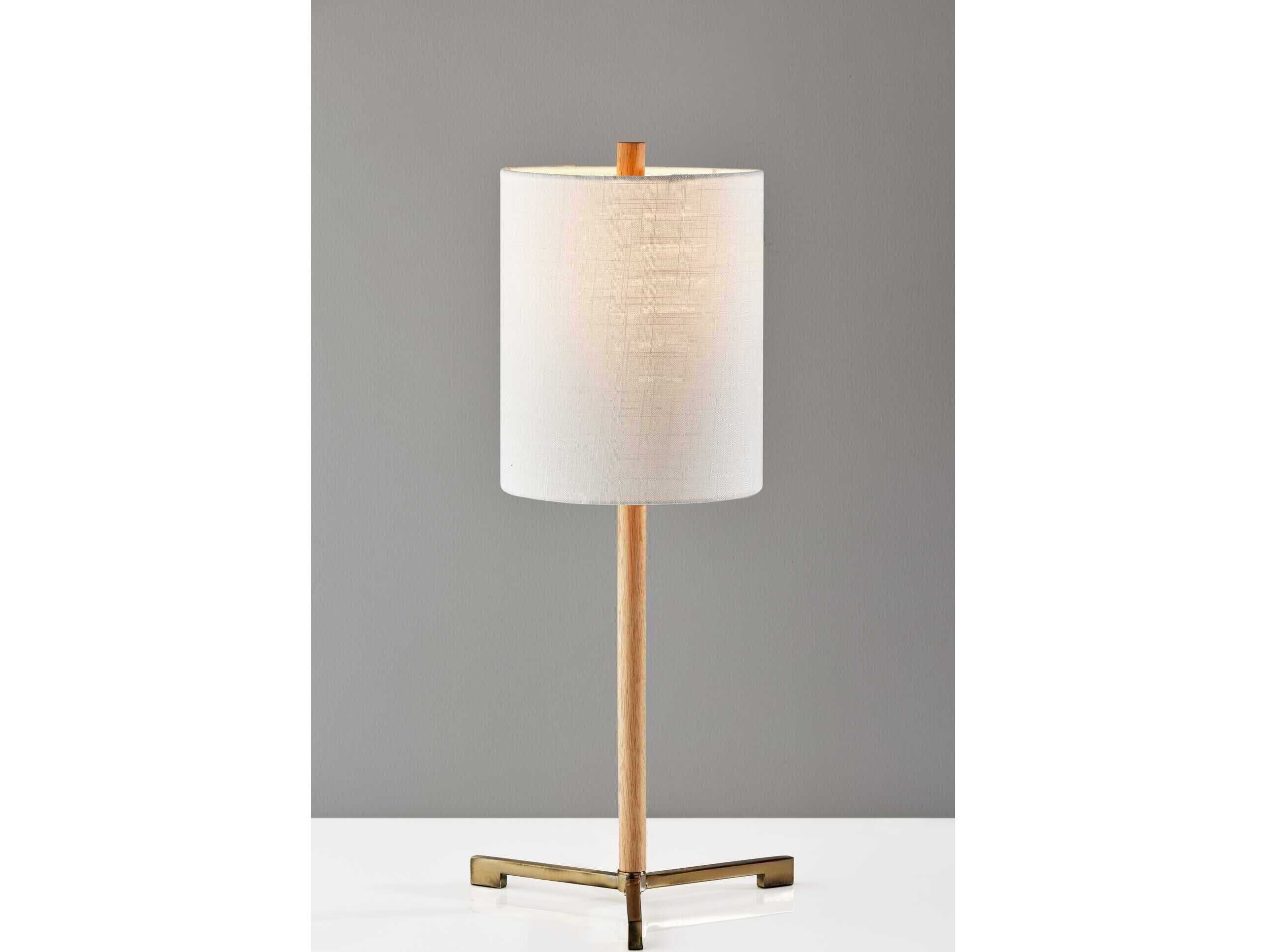 Adesso Maddox Natural Antique Brass White Textured Fabric Brown Buffet Lamp