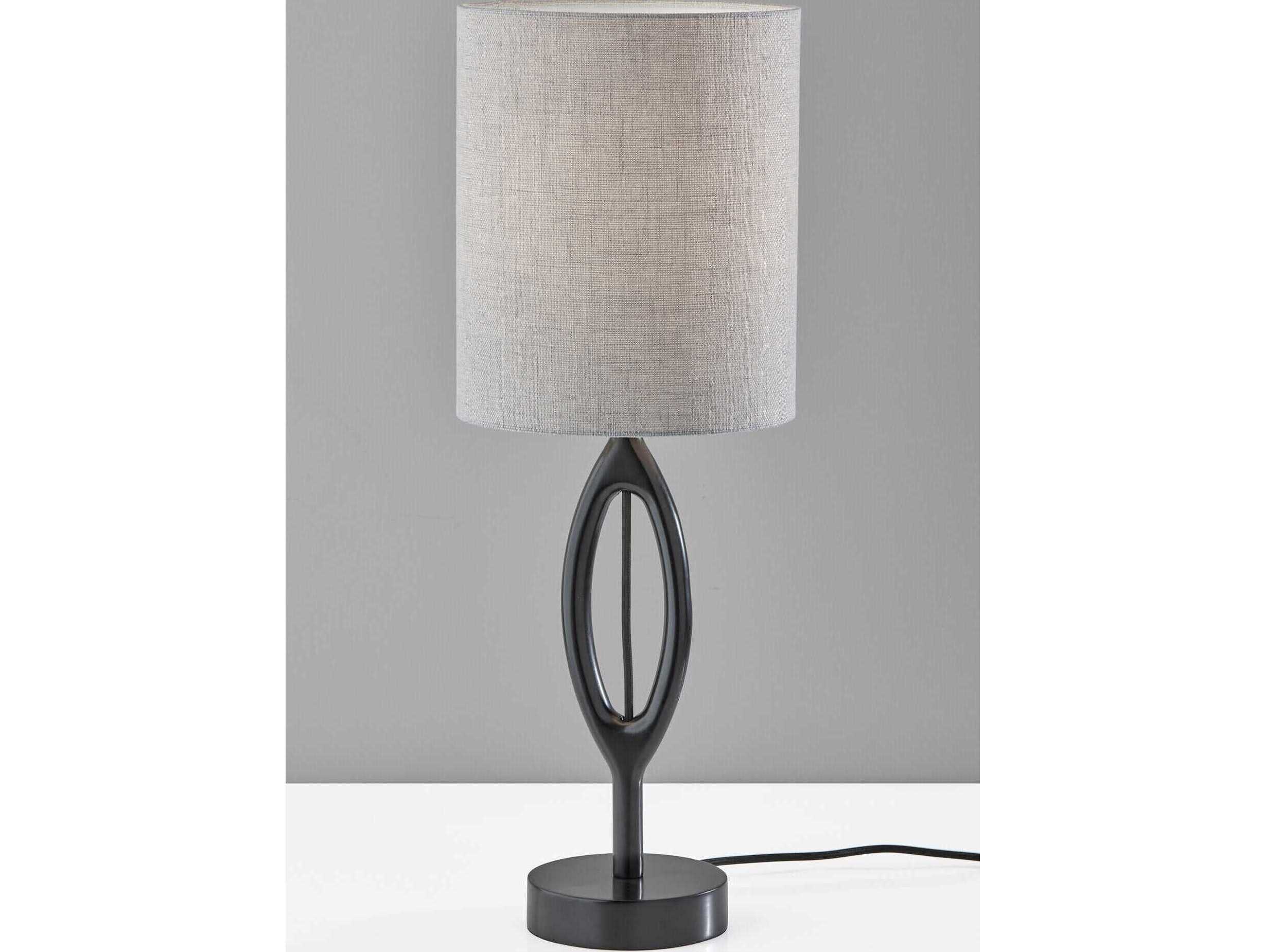 Adesso Mayfair Brown Light Textured Grey Fabric Black Buffet Lamp