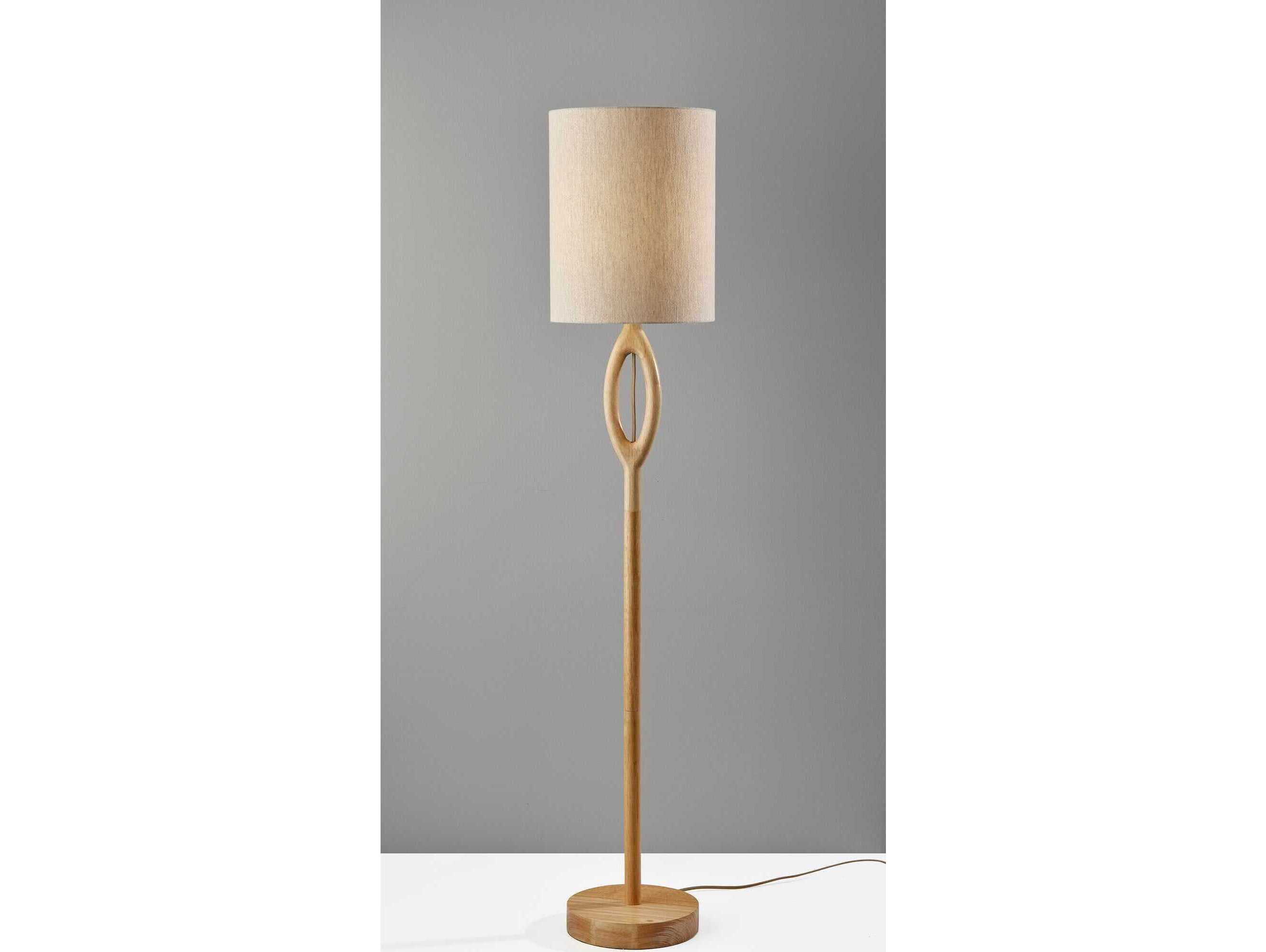 Adesso Mayfair Beige Light Textured Fabric Brown Floor Lamp