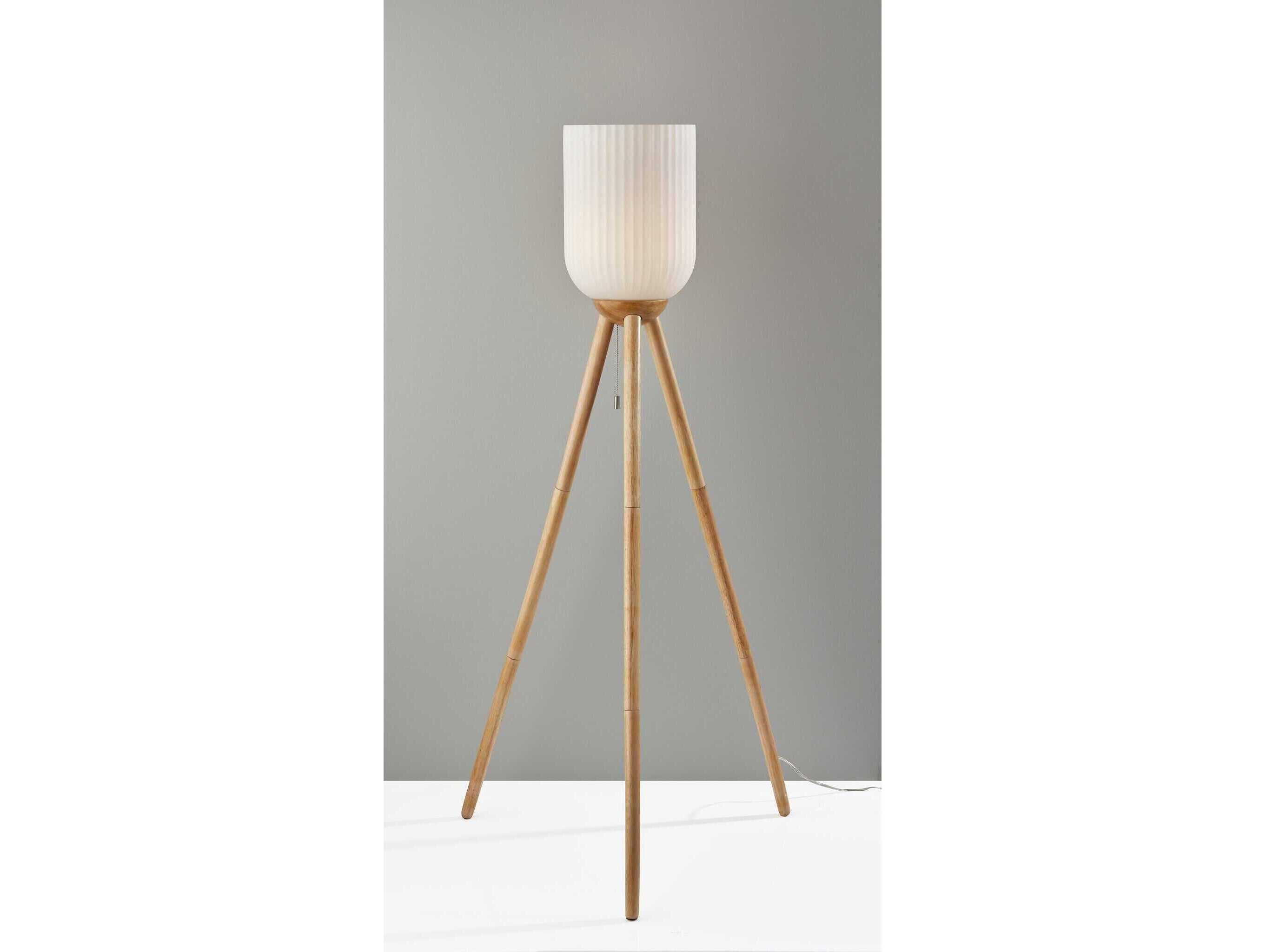 Adesso Kinsley Beige Frosted Ribbed Glass Brown Floor Lamp