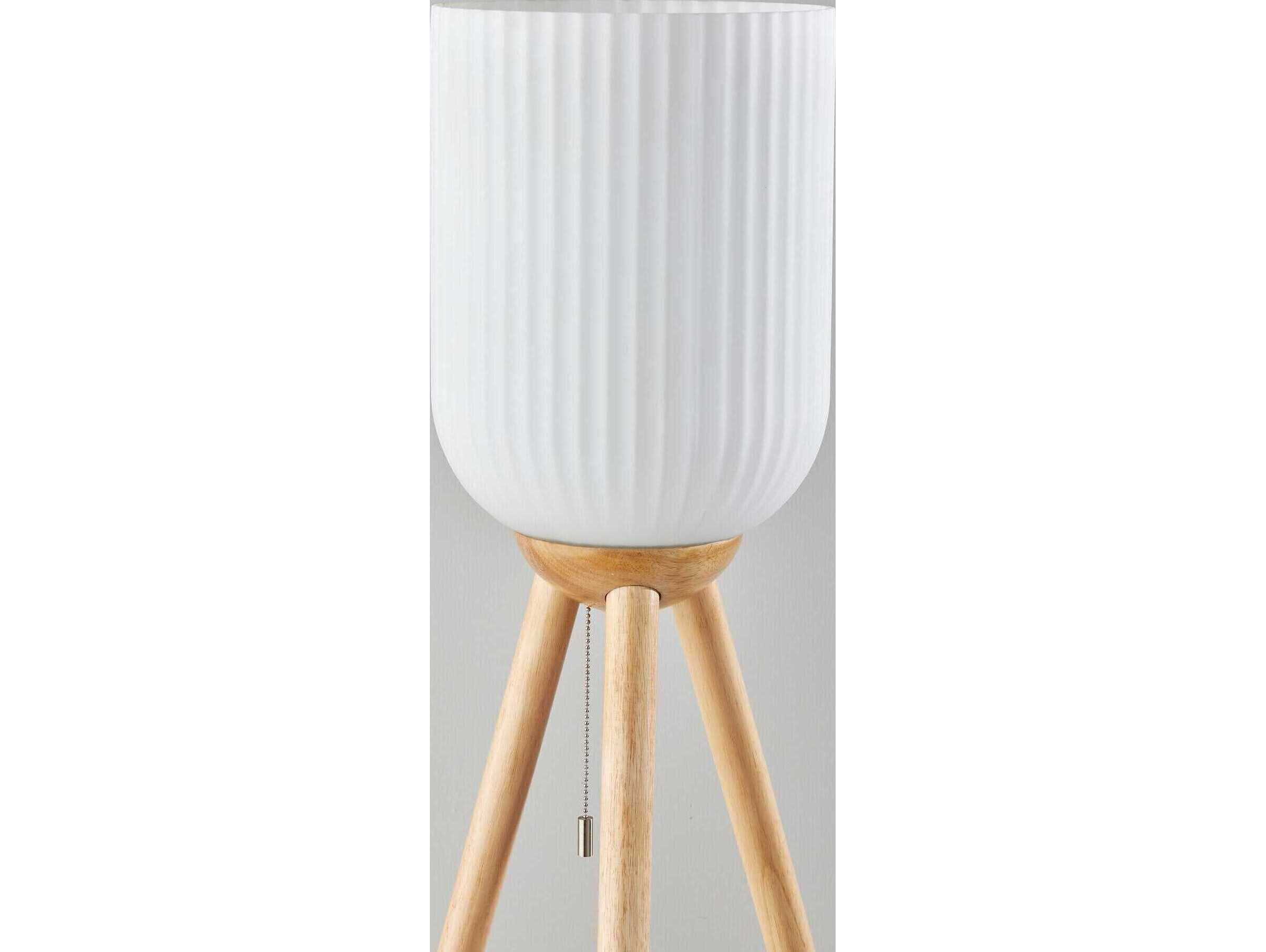 Adesso Kinsley Beige Frosted Ribbed Glass Brown Floor Lamp