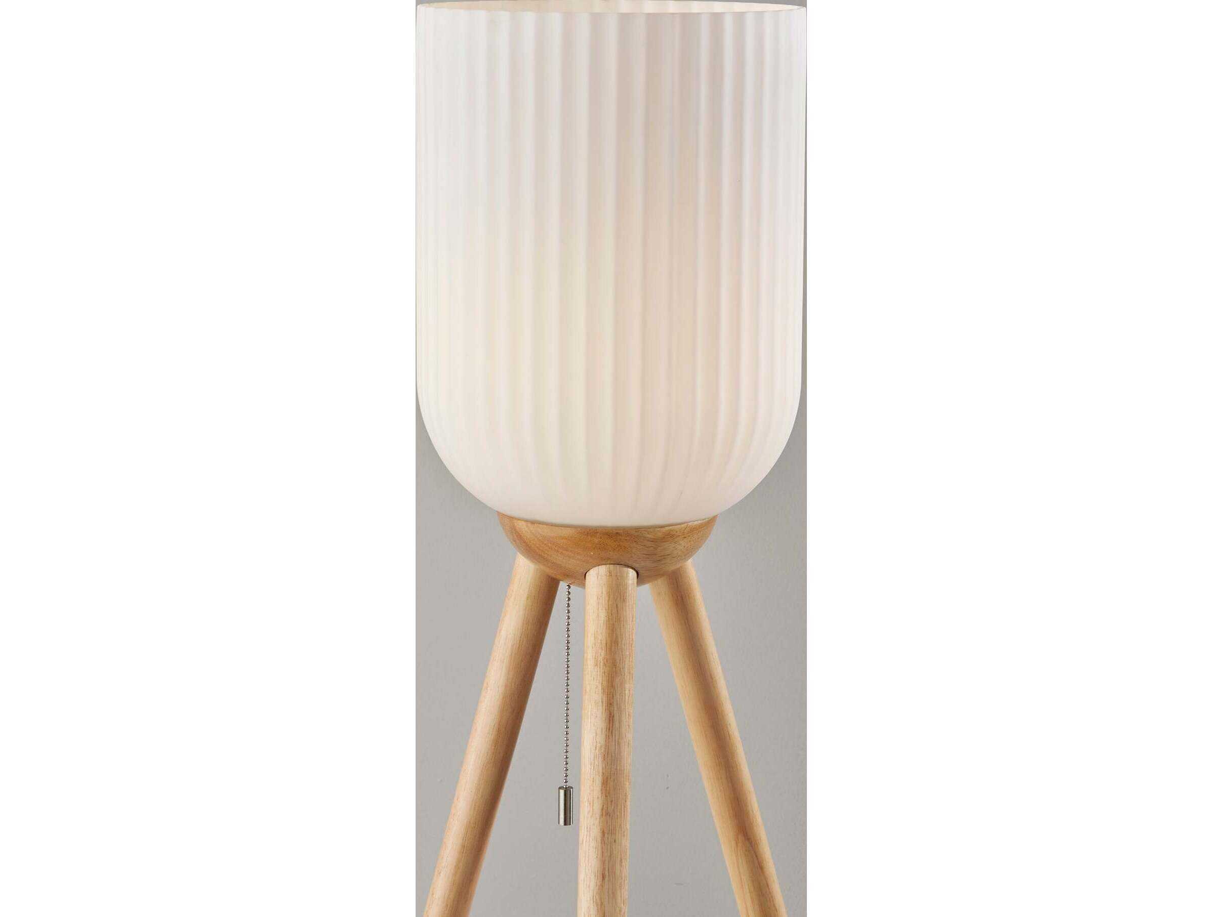 Adesso Kinsley Beige Frosted Ribbed Glass Brown Floor Lamp