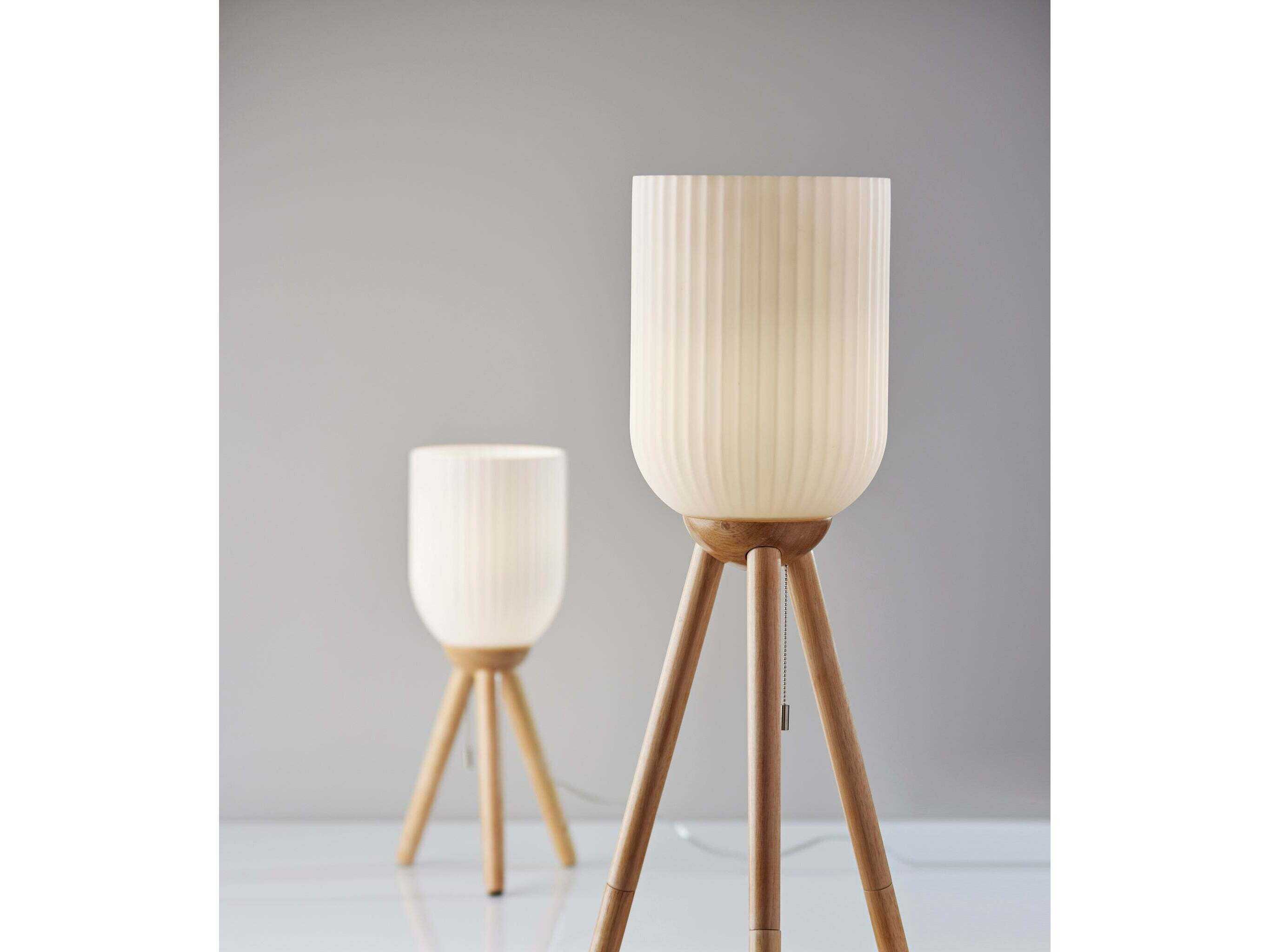 Adesso Kinsley Beige Frosted Ribbed Glass Brown Floor Lamp