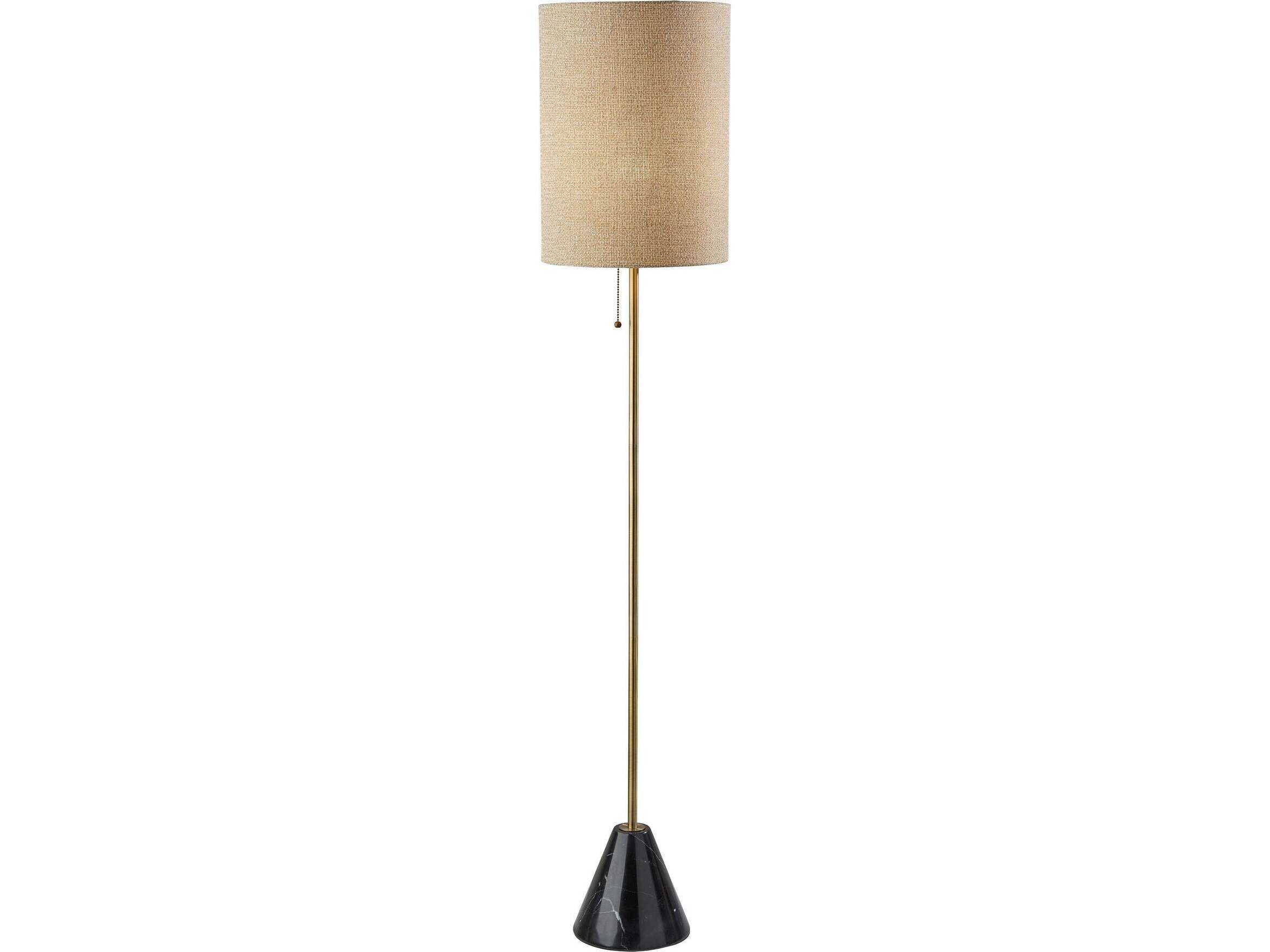 Adesso Tucker Antique Brass Beige Woven Fabric Floor Lamp