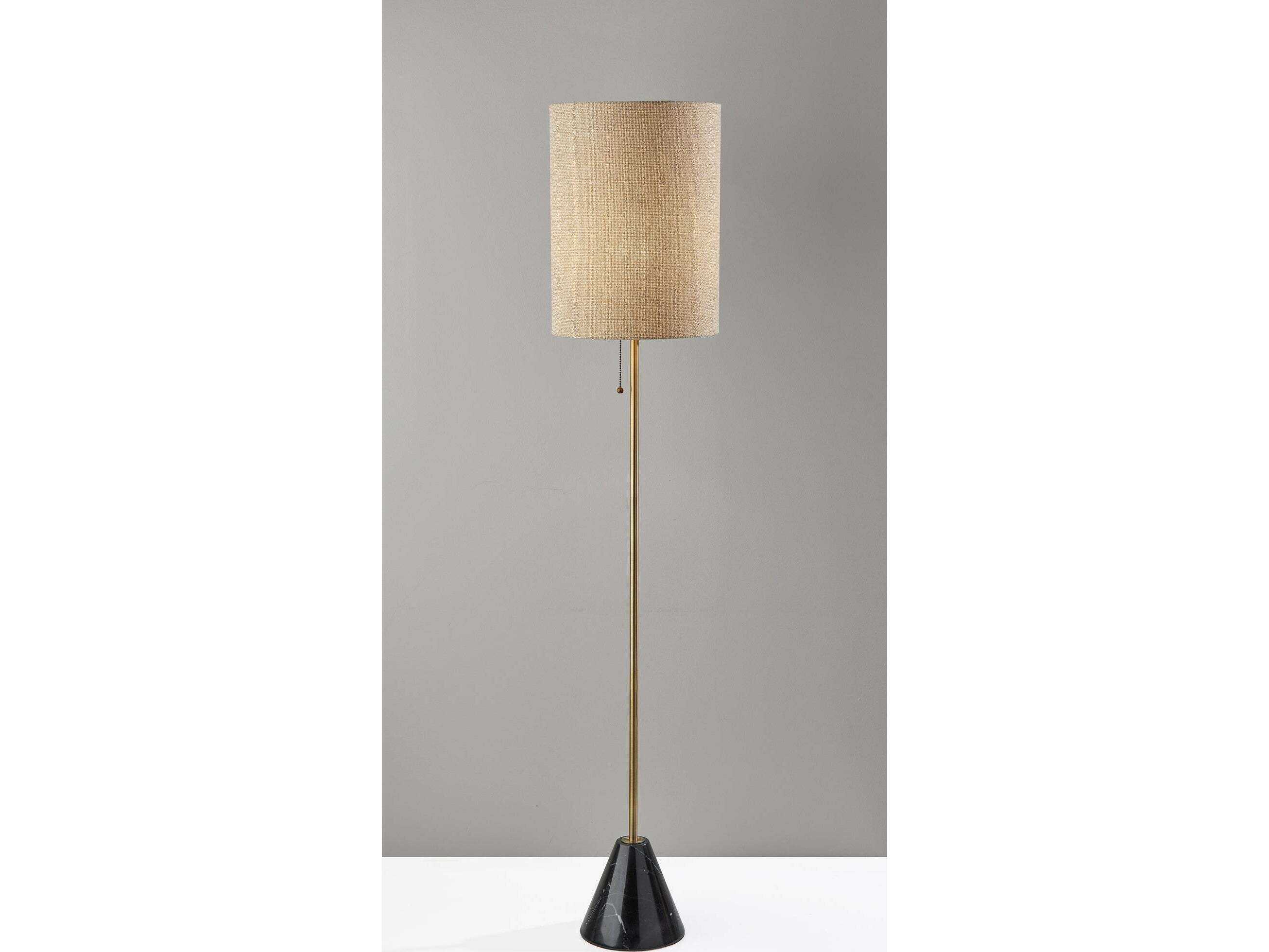 Adesso Tucker Antique Brass Beige Woven Fabric Floor Lamp