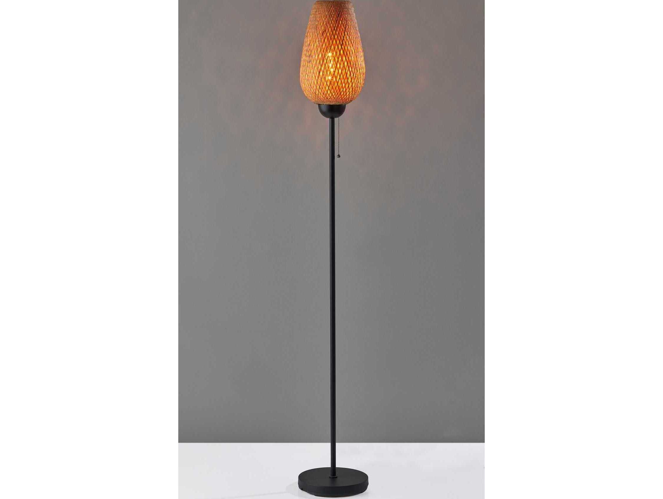 Adesso Hugo Black Bamboo Weave Floor Lamp