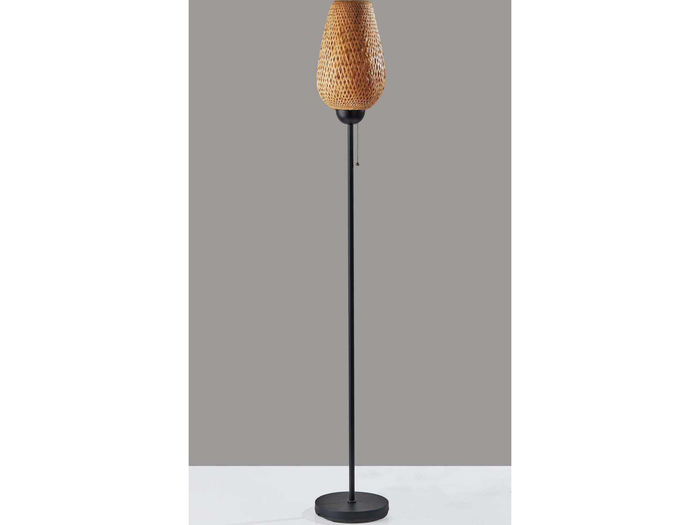 Adesso Hugo Black Bamboo Weave Floor Lamp