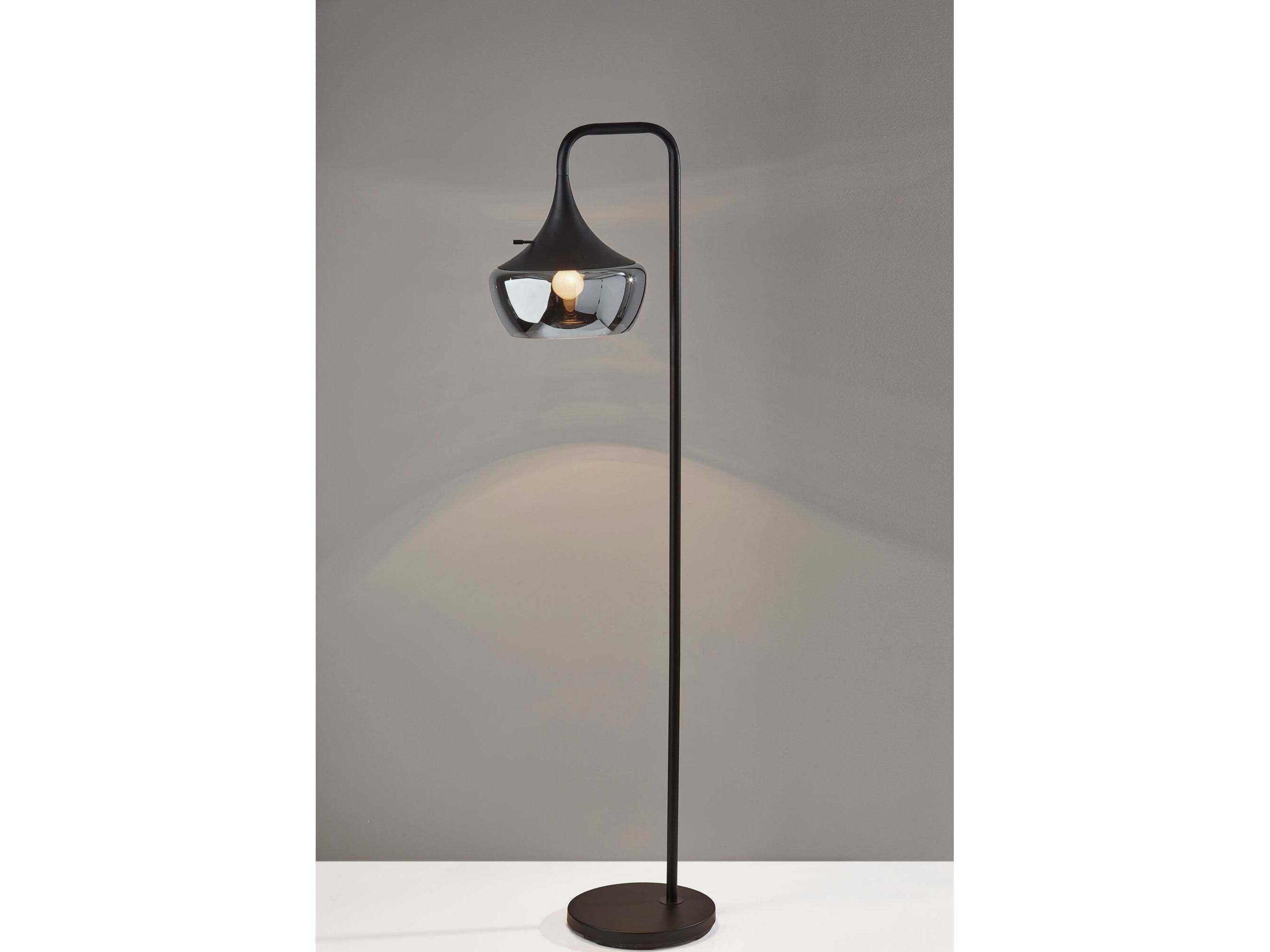 Adesso Eliza Black Smoked Glass Floor Lamp