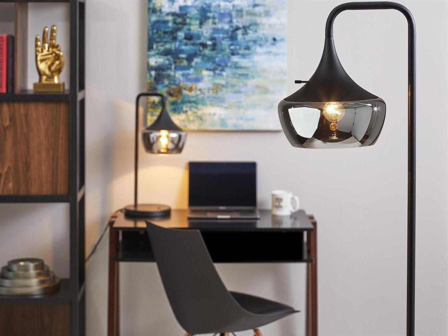 Adesso Eliza Black Smoked Glass Floor Lamp