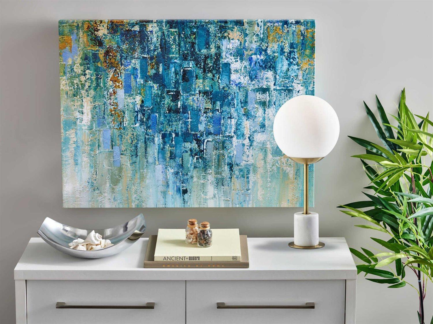 Adesso Terra Antique Brass White Matte Glass Table Lamp