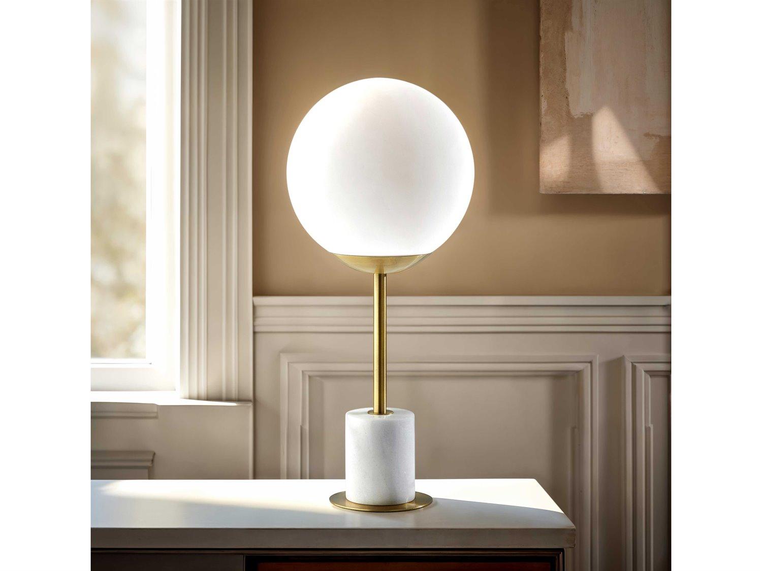 Adesso Terra Antique Brass White Matte Glass Table Lamp