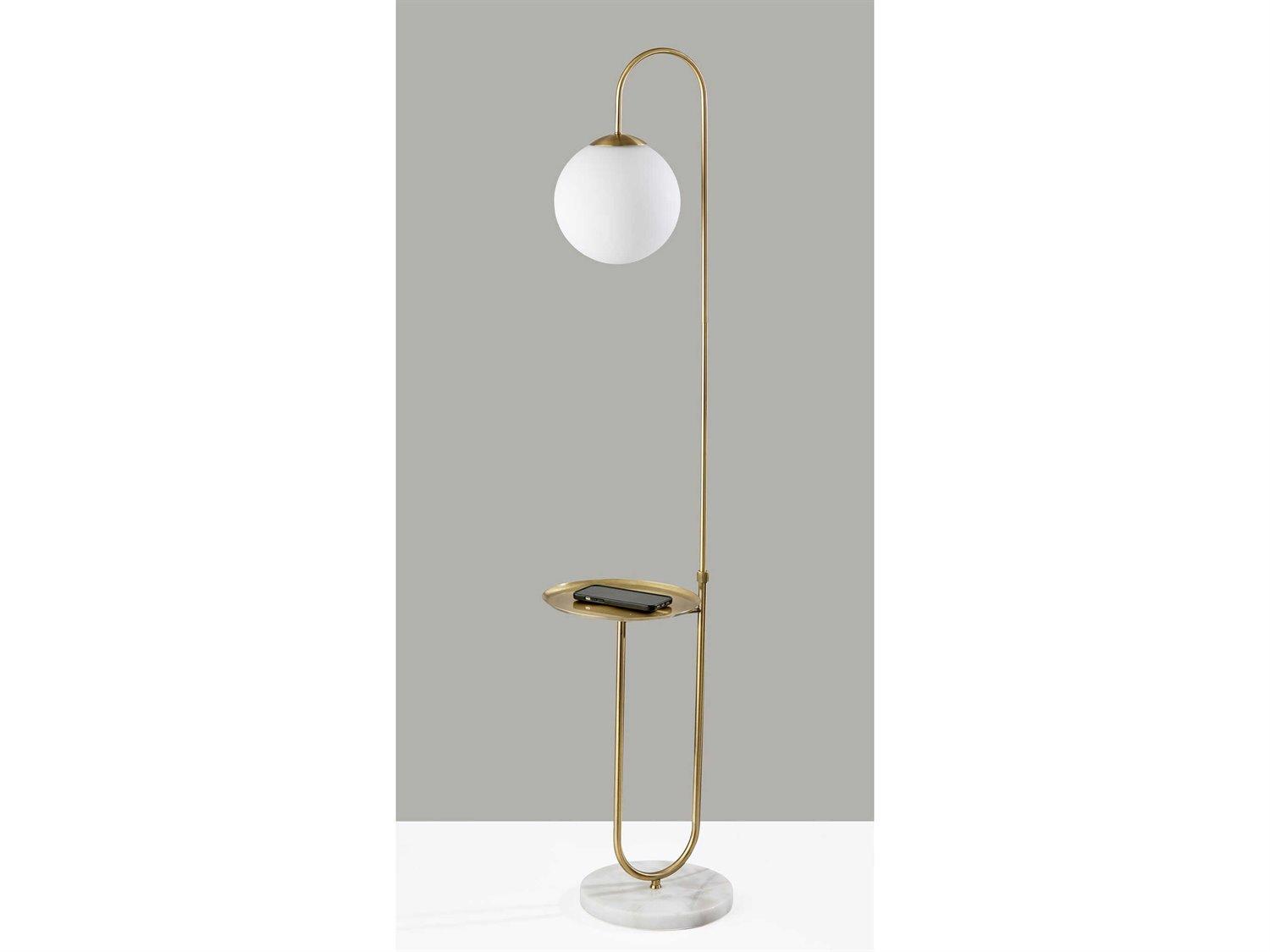 Adesso Terra Antique Brass White Matte Glass Floor Lamp