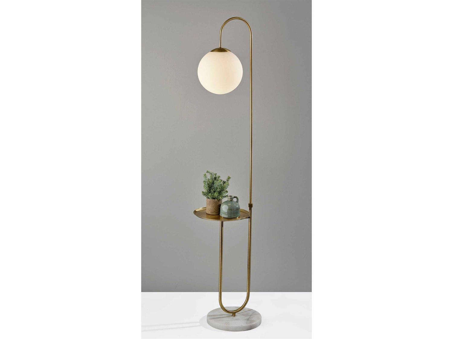 Adesso Terra Antique Brass White Matte Glass Floor Lamp