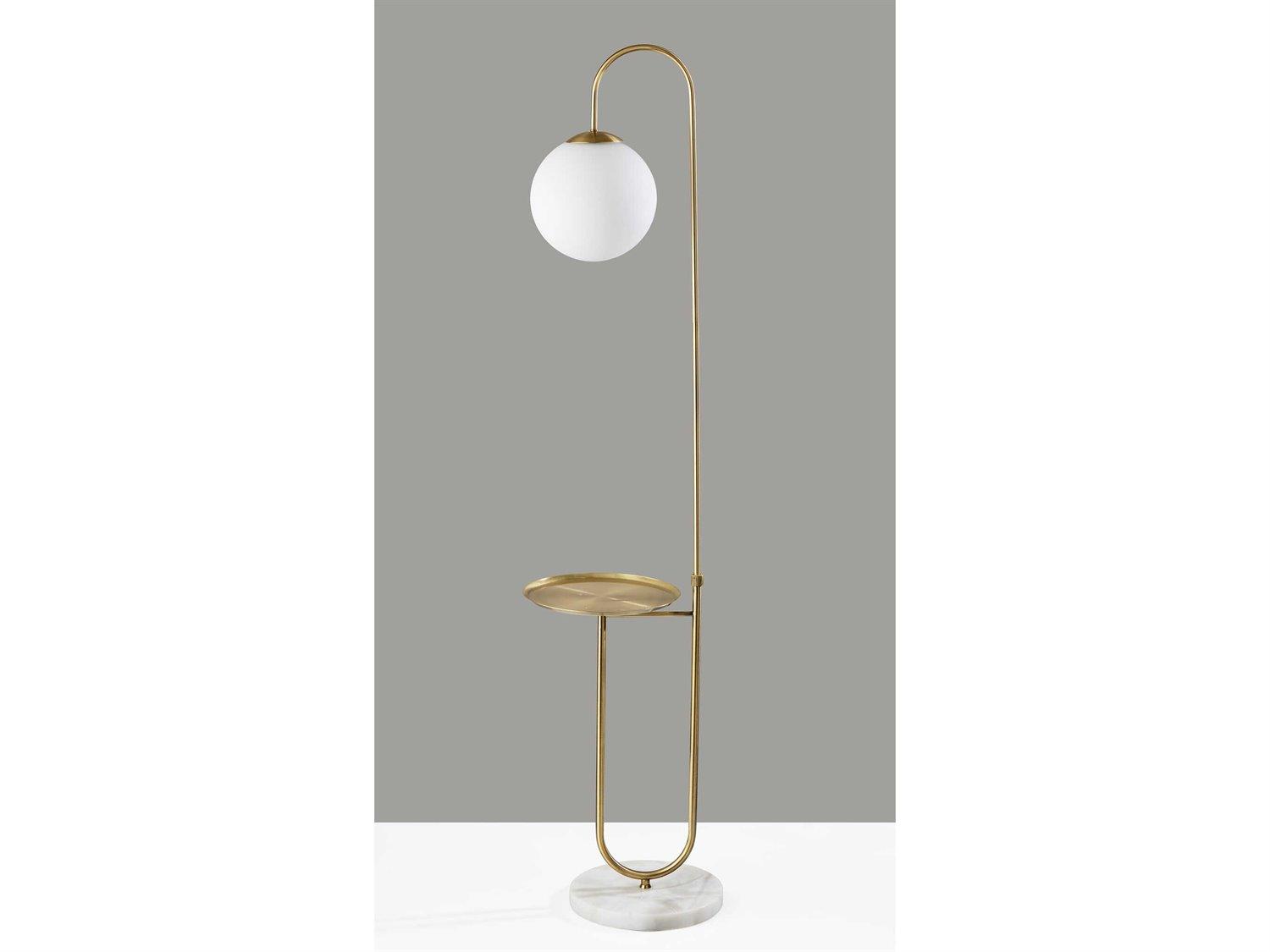 Adesso Terra Antique Brass White Matte Glass Floor Lamp
