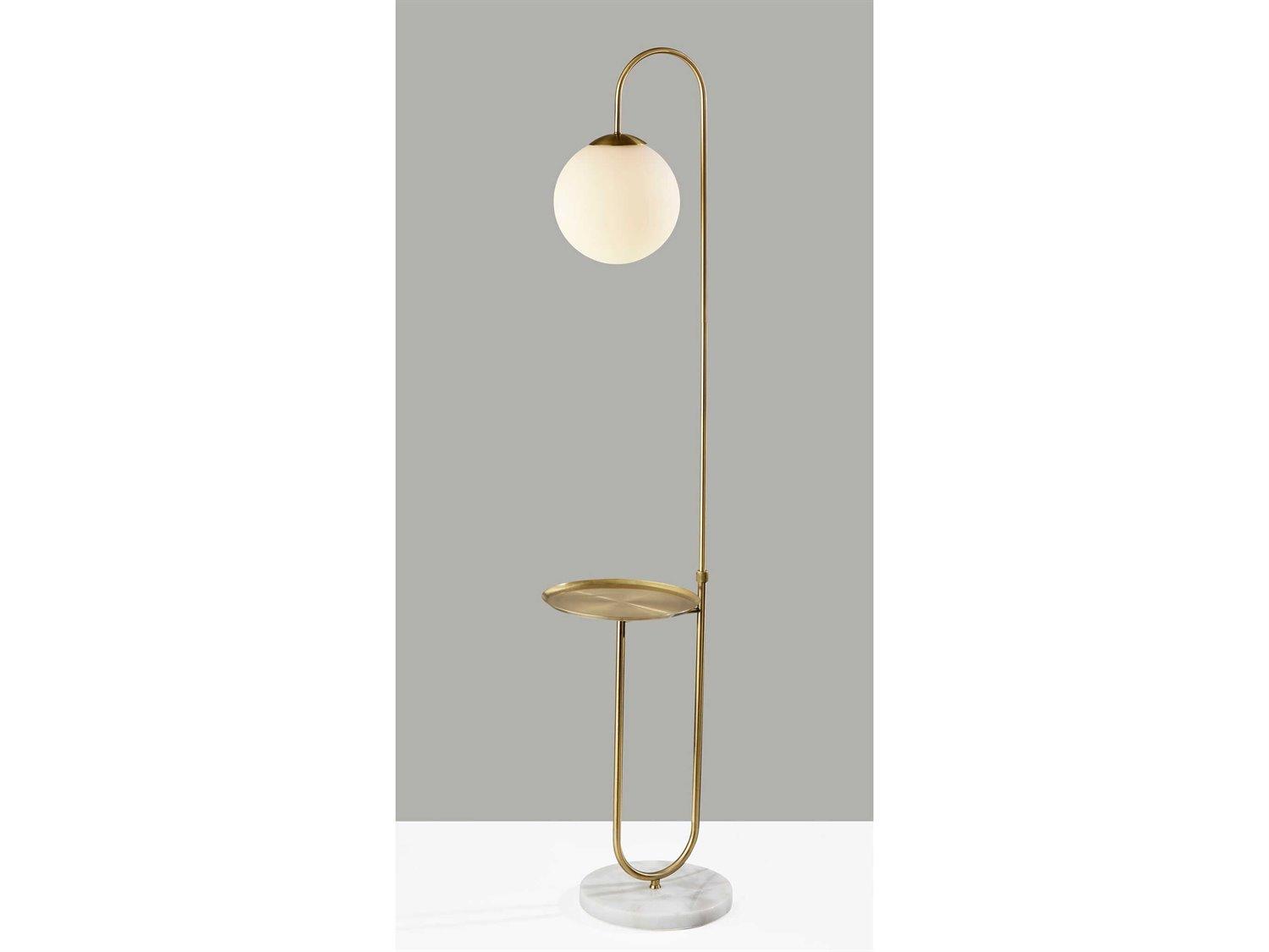 Adesso Terra Antique Brass White Matte Glass Floor Lamp