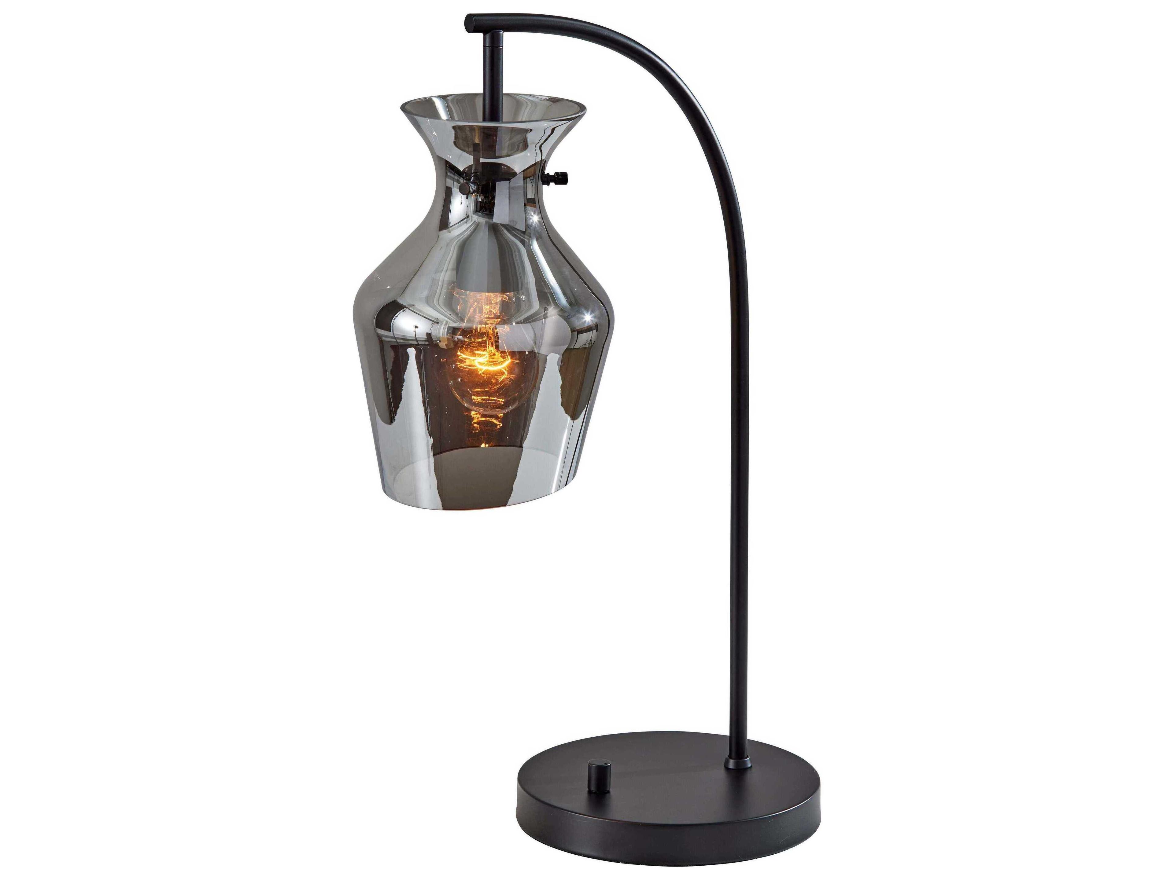 Adesso Tate Black Mirrored Smoked Glass Table Lamp