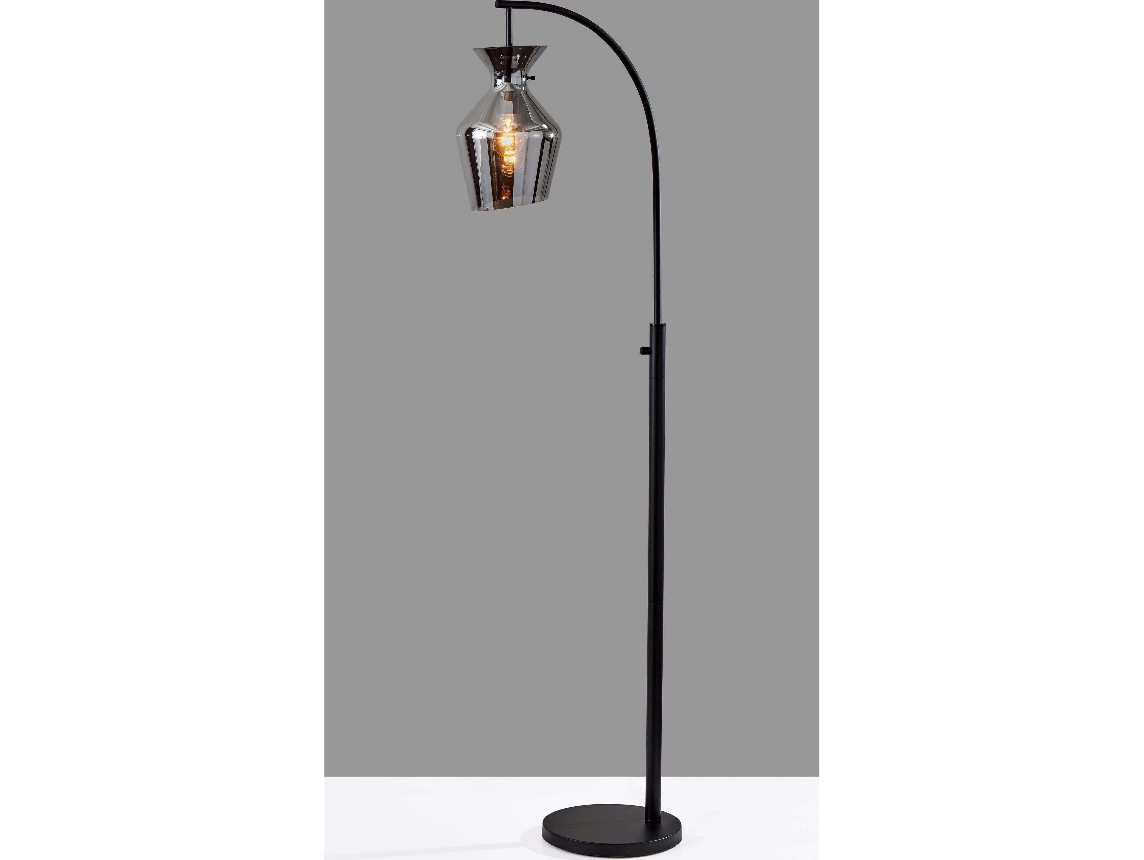 Adesso Tate Black Mirrored Smoked Glass Floor Lamp