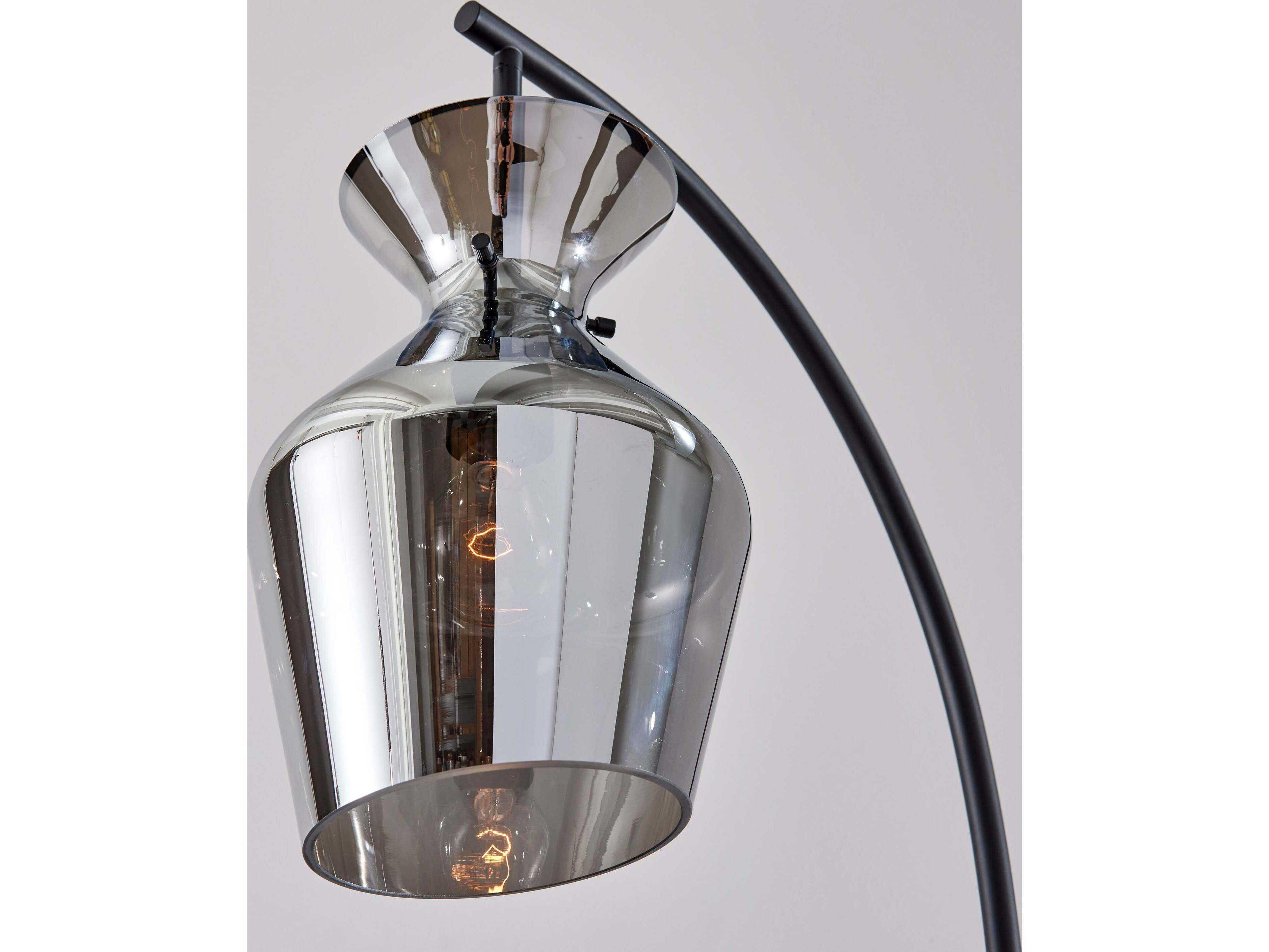 Adesso Tate Black Mirrored Smoked Glass Floor Lamp