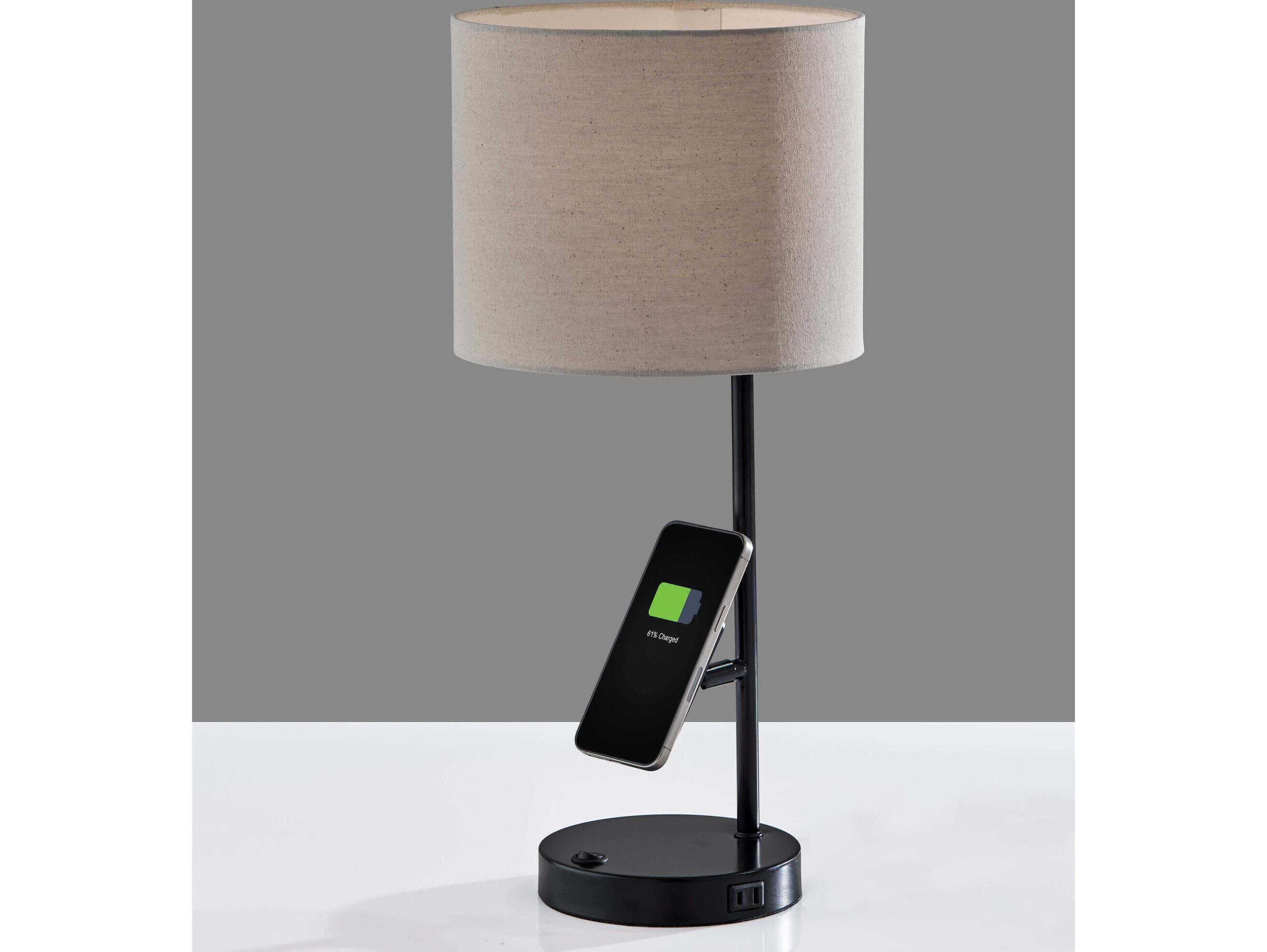 Adesso Wyatt Black Beige Fabric Table Lamp