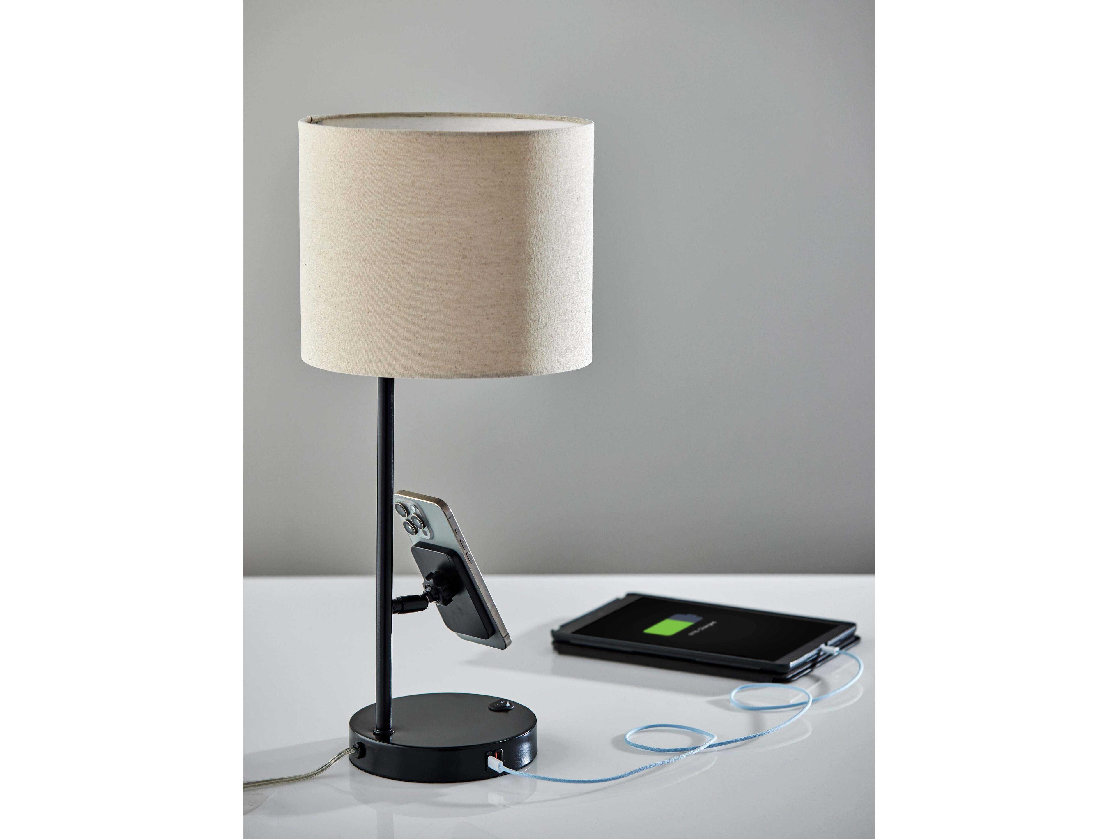 Adesso Wyatt Black Beige Fabric Table Lamp