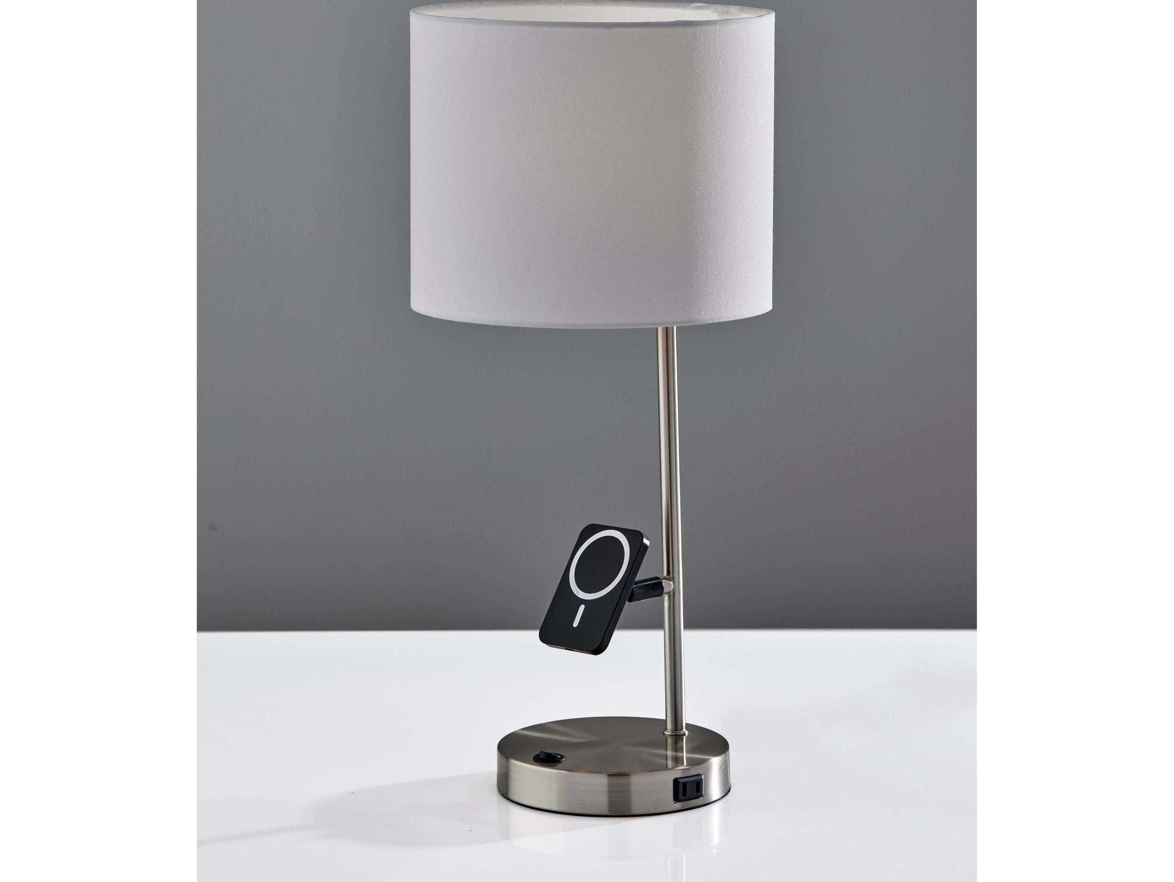 Adesso Wyatt Brushed Steel White Fabric Table Lamp