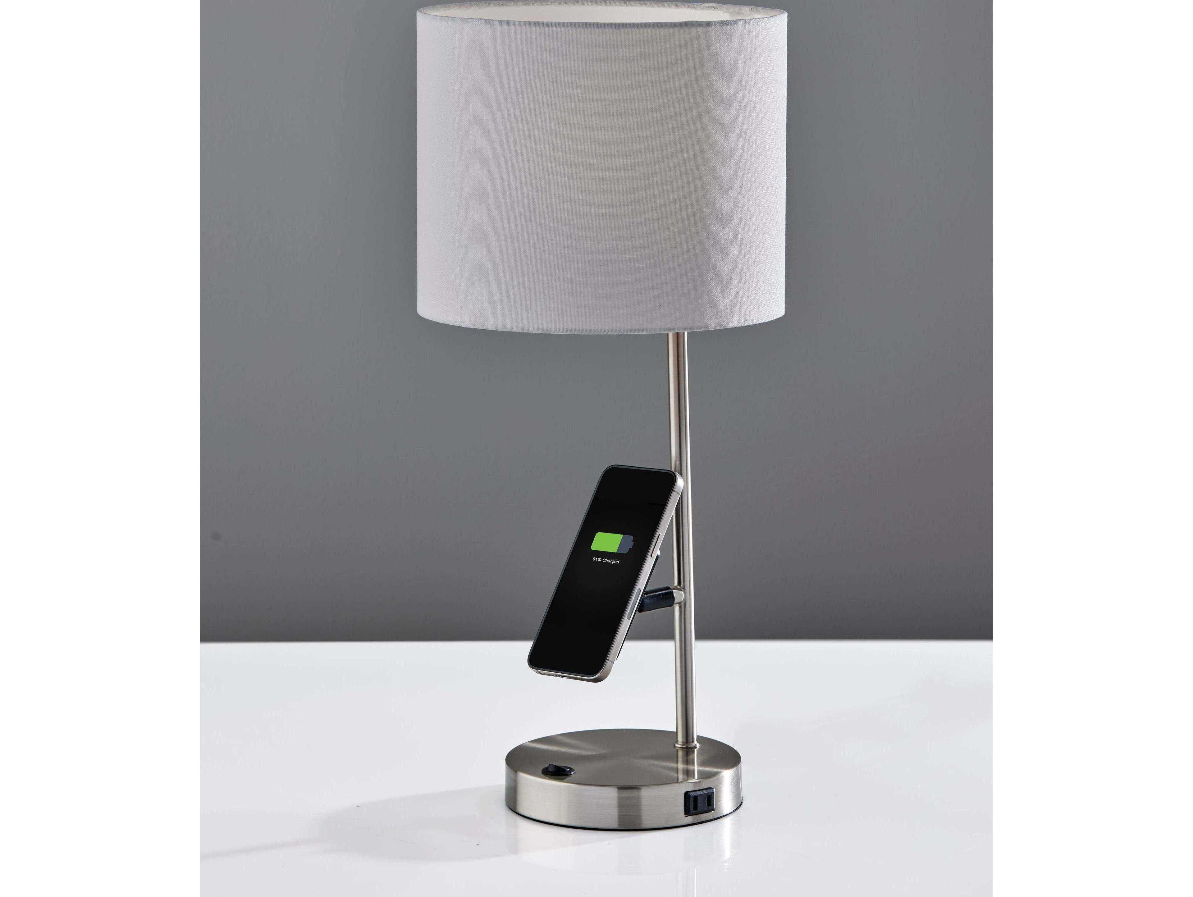 Adesso Wyatt Brushed Steel White Fabric Table Lamp