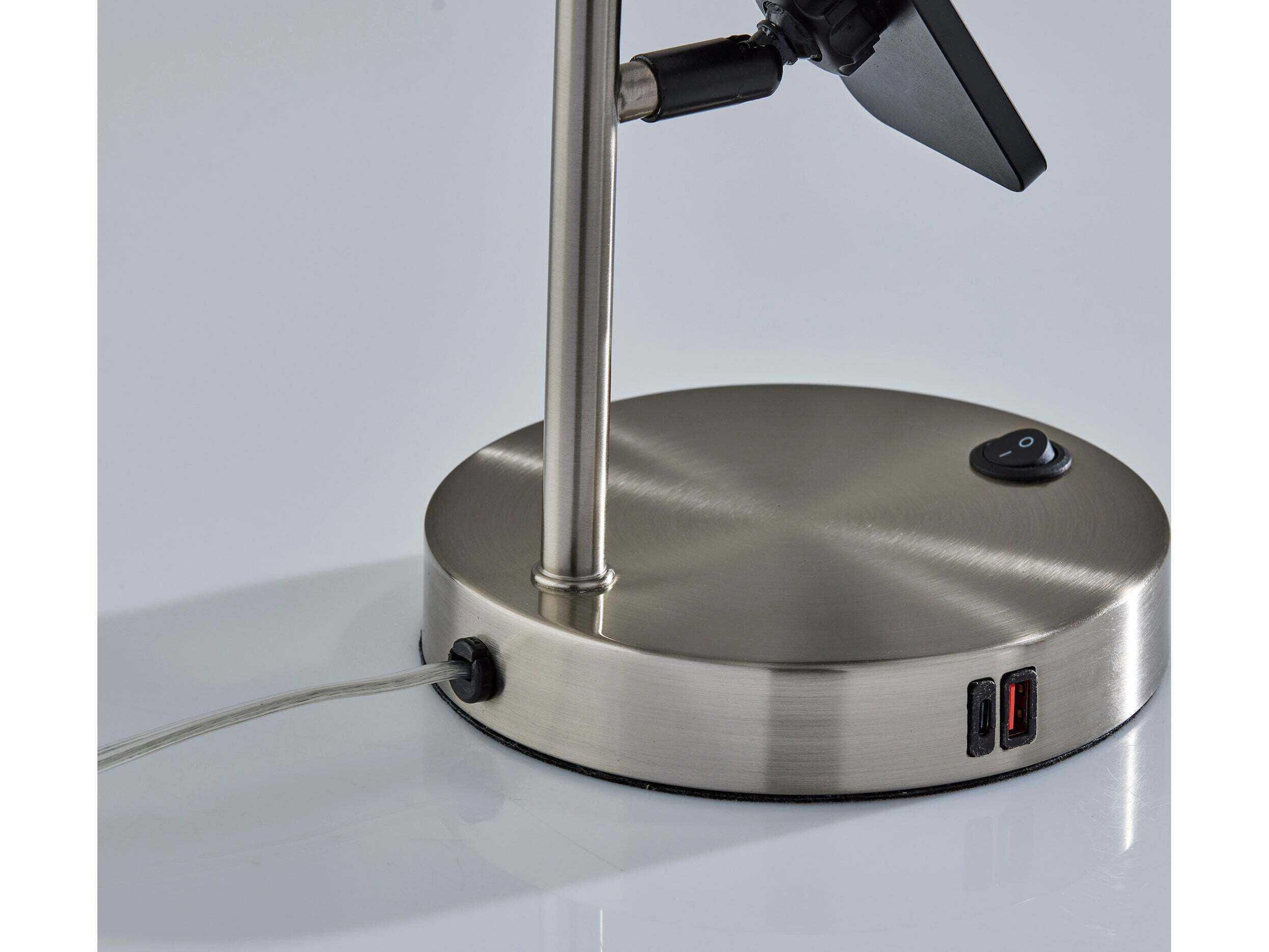 Adesso Wyatt Brushed Steel White Fabric Table Lamp