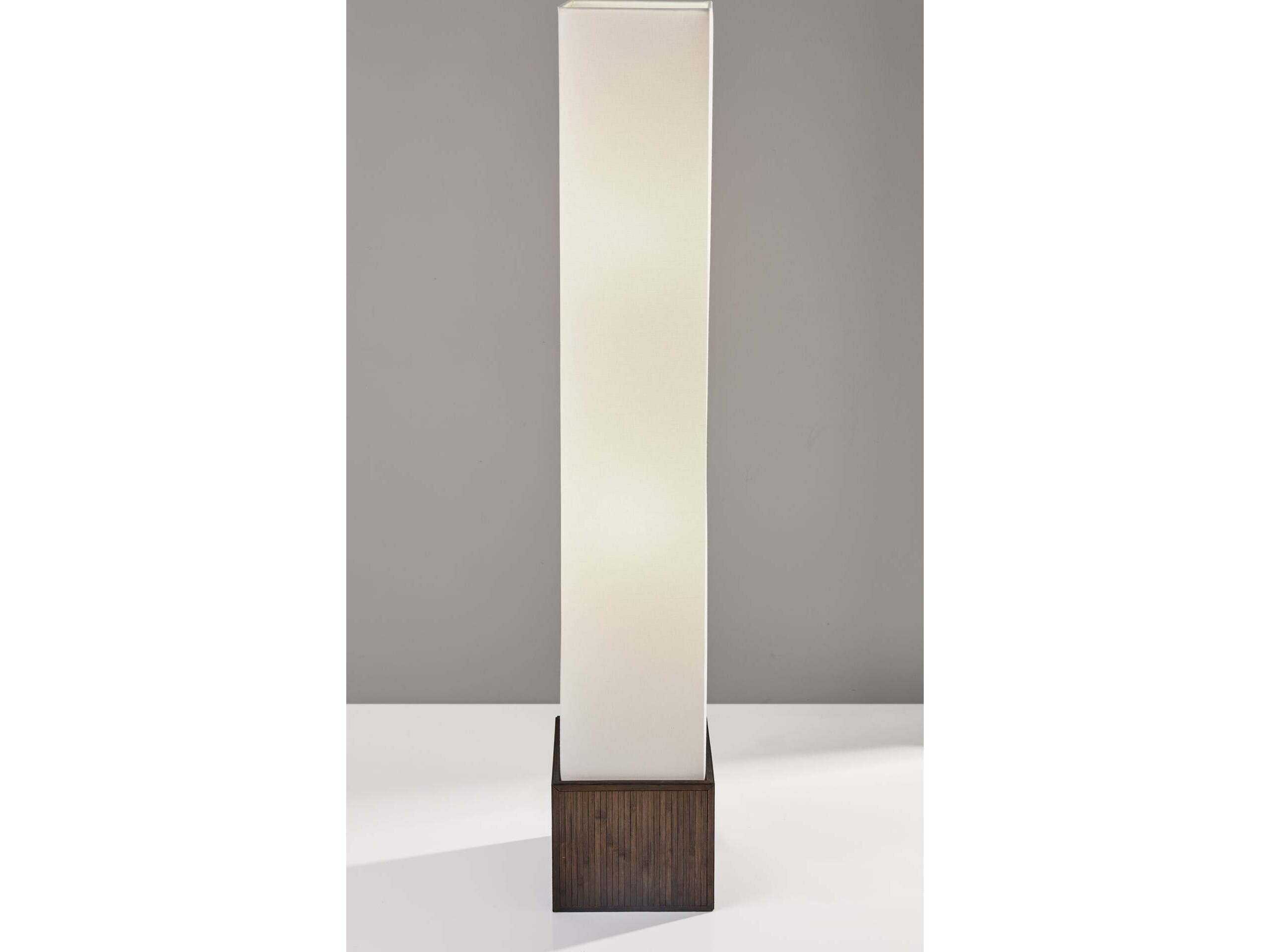 Adesso Sebu Teak Brown Bamboo White Linen Floor Lamp