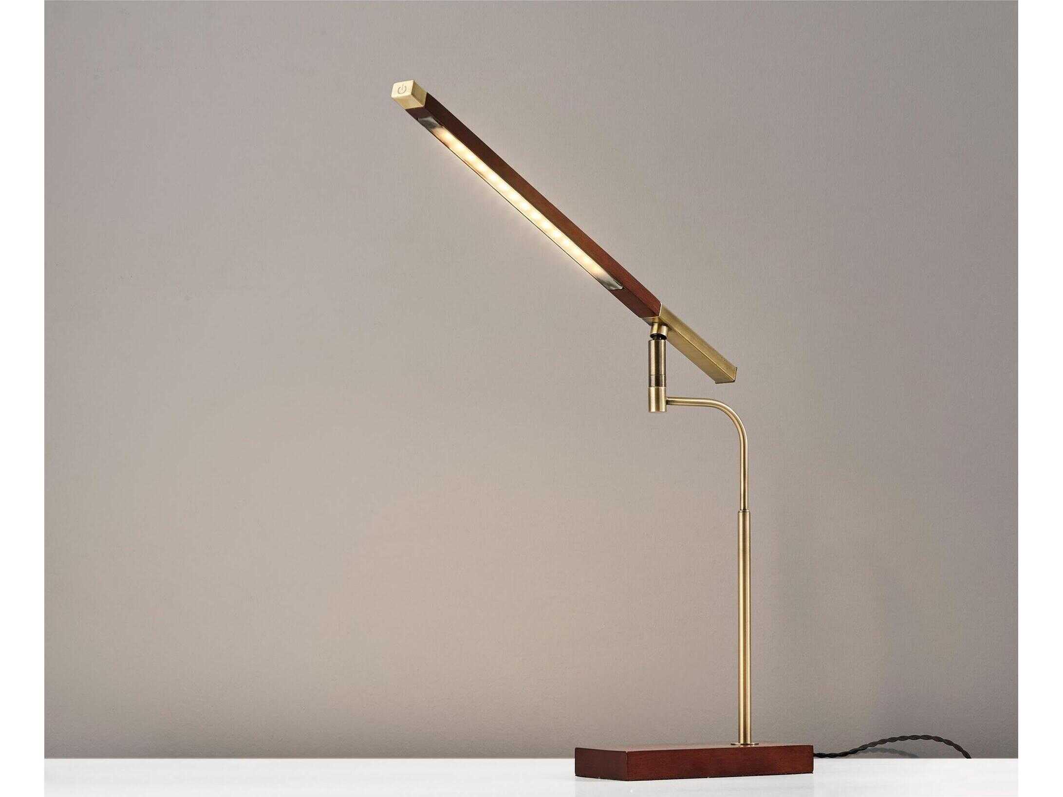 Adesso Barrett Walnut Antique Brass Wood Desk Lamp