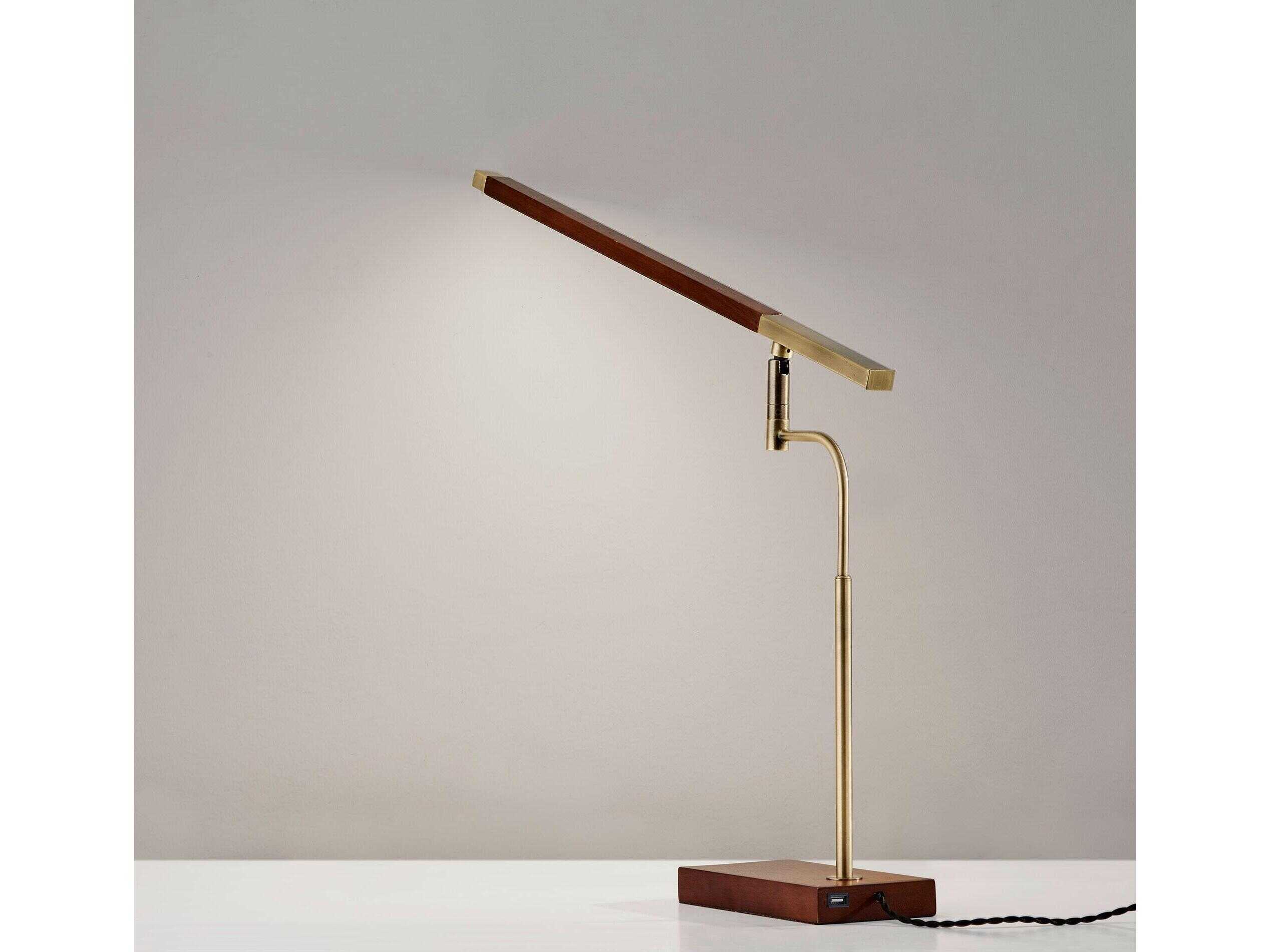 Adesso Barrett Walnut Antique Brass Wood Desk Lamp