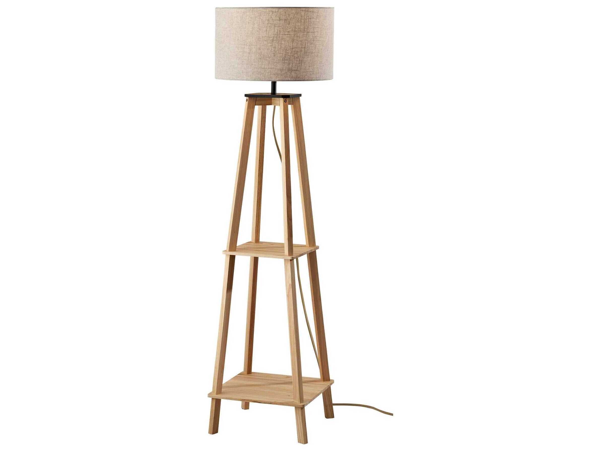 Adesso Kirby Natural Light Beige Textured Fabric Brown Floor Lamp
