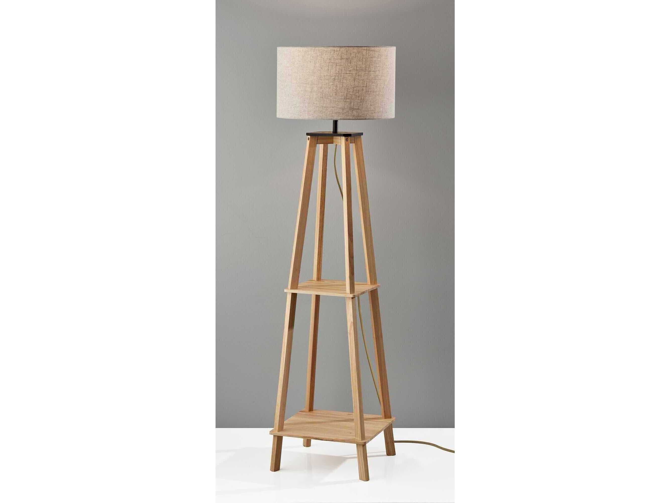 Adesso Kirby Natural Light Beige Textured Fabric Brown Floor Lamp