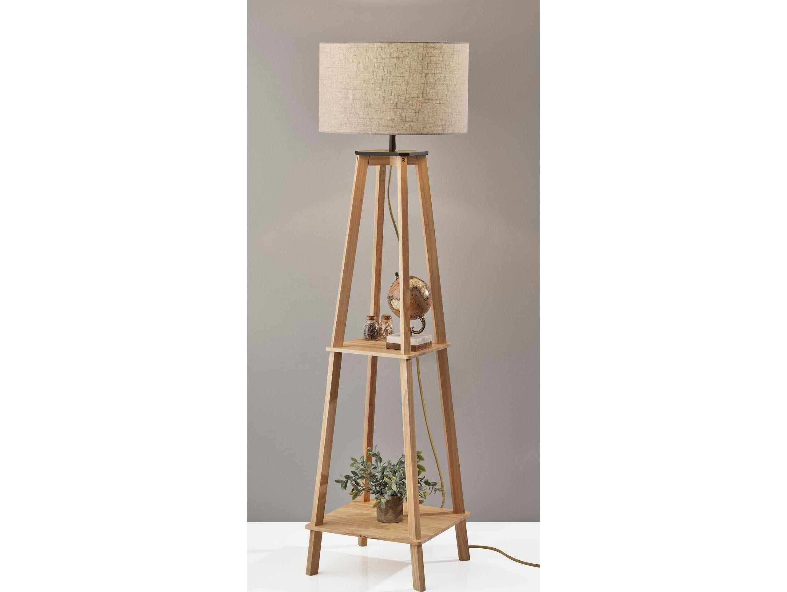 Adesso Kirby Natural Light Beige Textured Fabric Brown Floor Lamp