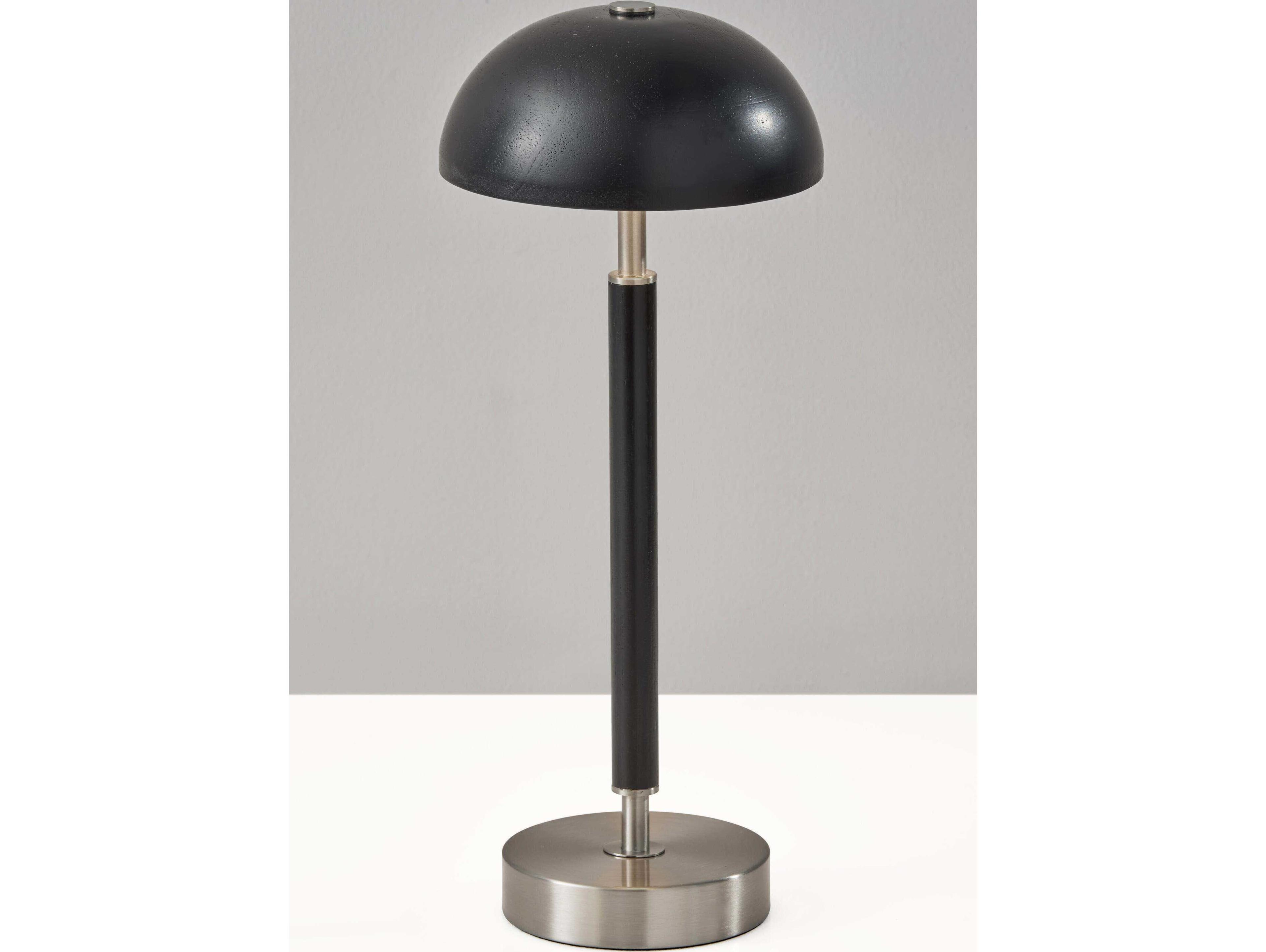 Adesso Ronny Black Brushed Steel Wood With Frosted Diffuser Table Lamp