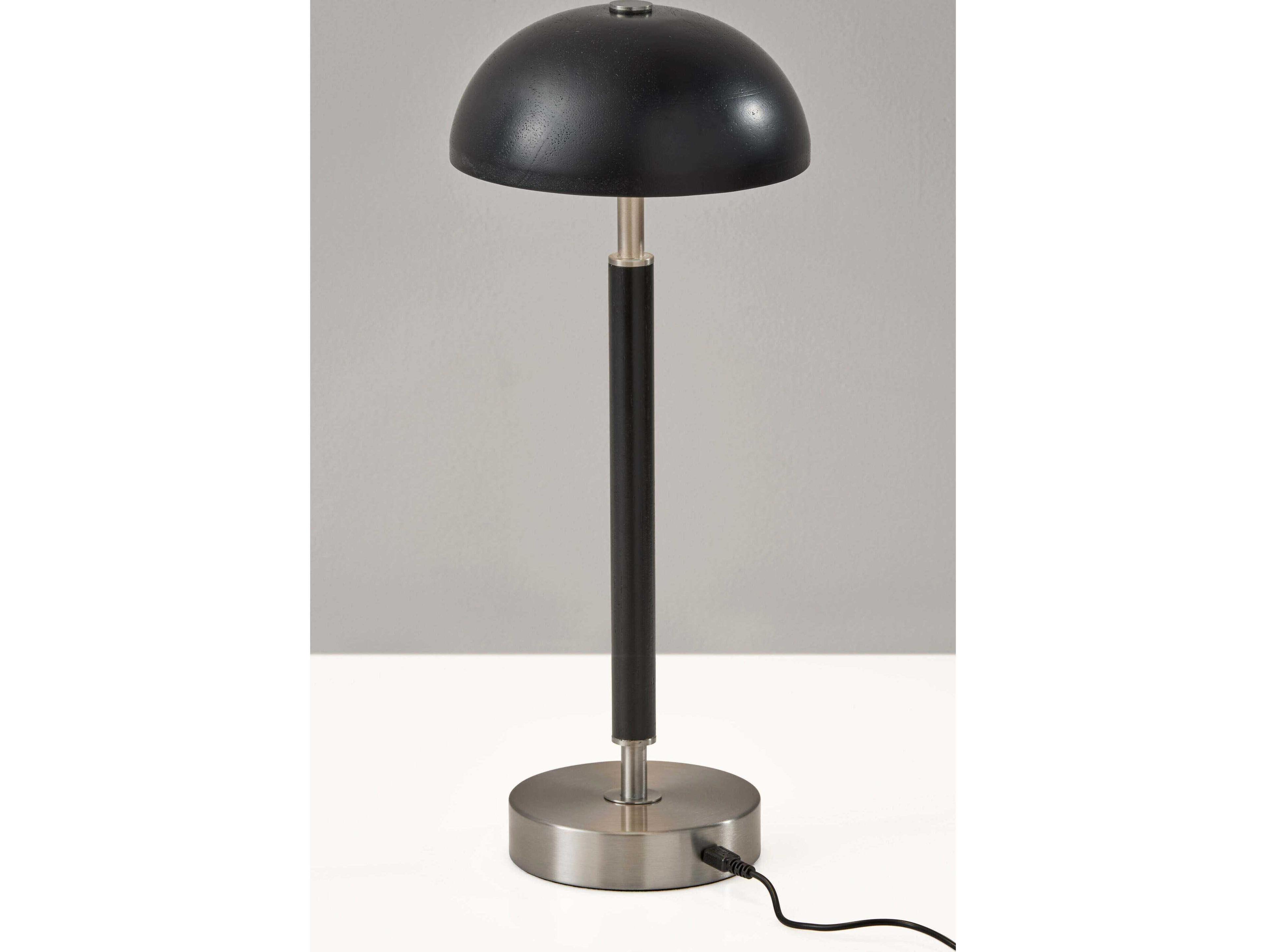 Adesso Ronny Black Brushed Steel Wood With Frosted Diffuser Table Lamp
