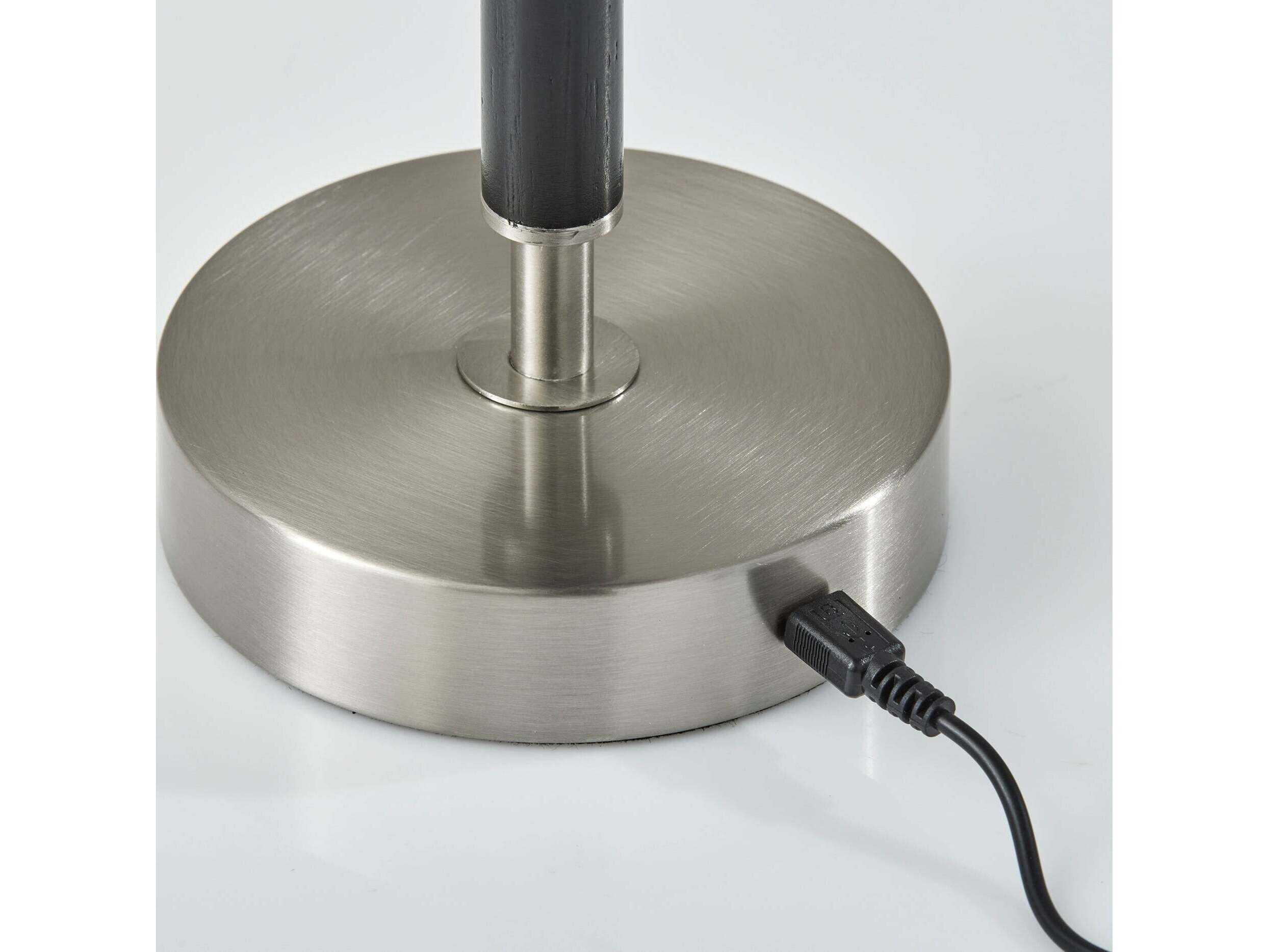 Adesso Ronny Black Brushed Steel Wood With Frosted Diffuser Table Lamp