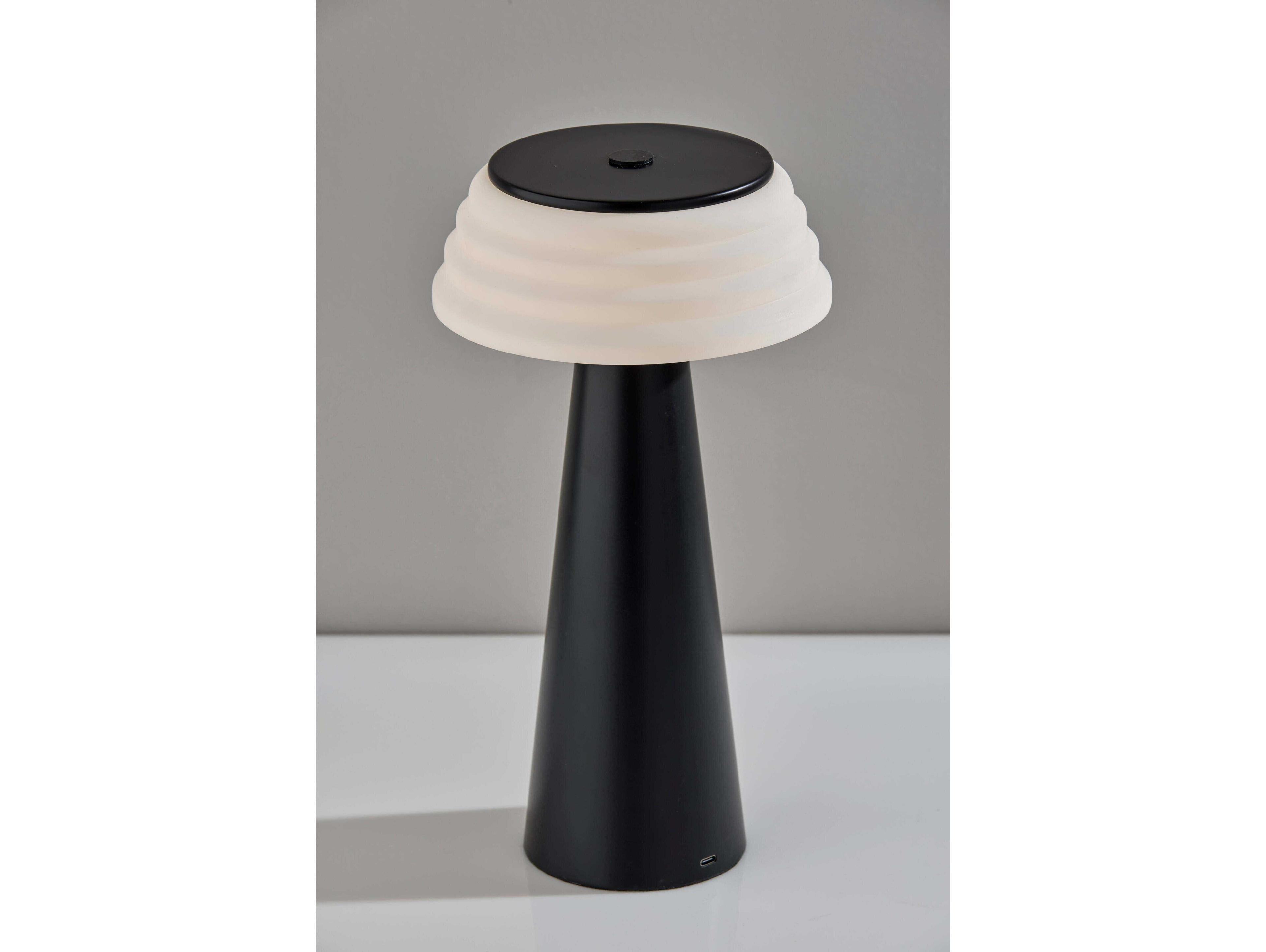 Adesso Jacky Black Ribbed White Plastic Table Lamp