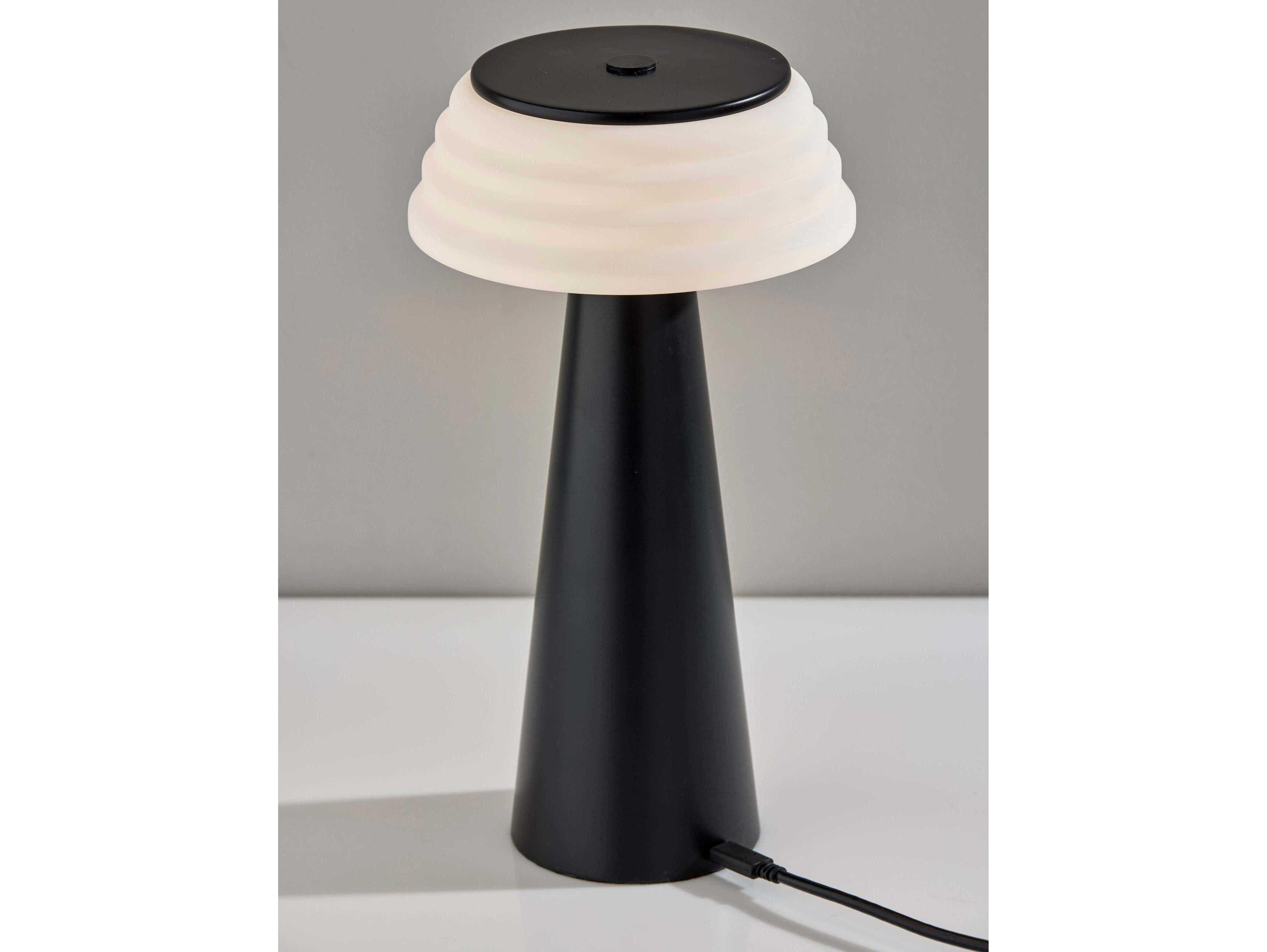 Adesso Jacky Black Ribbed White Plastic Table Lamp