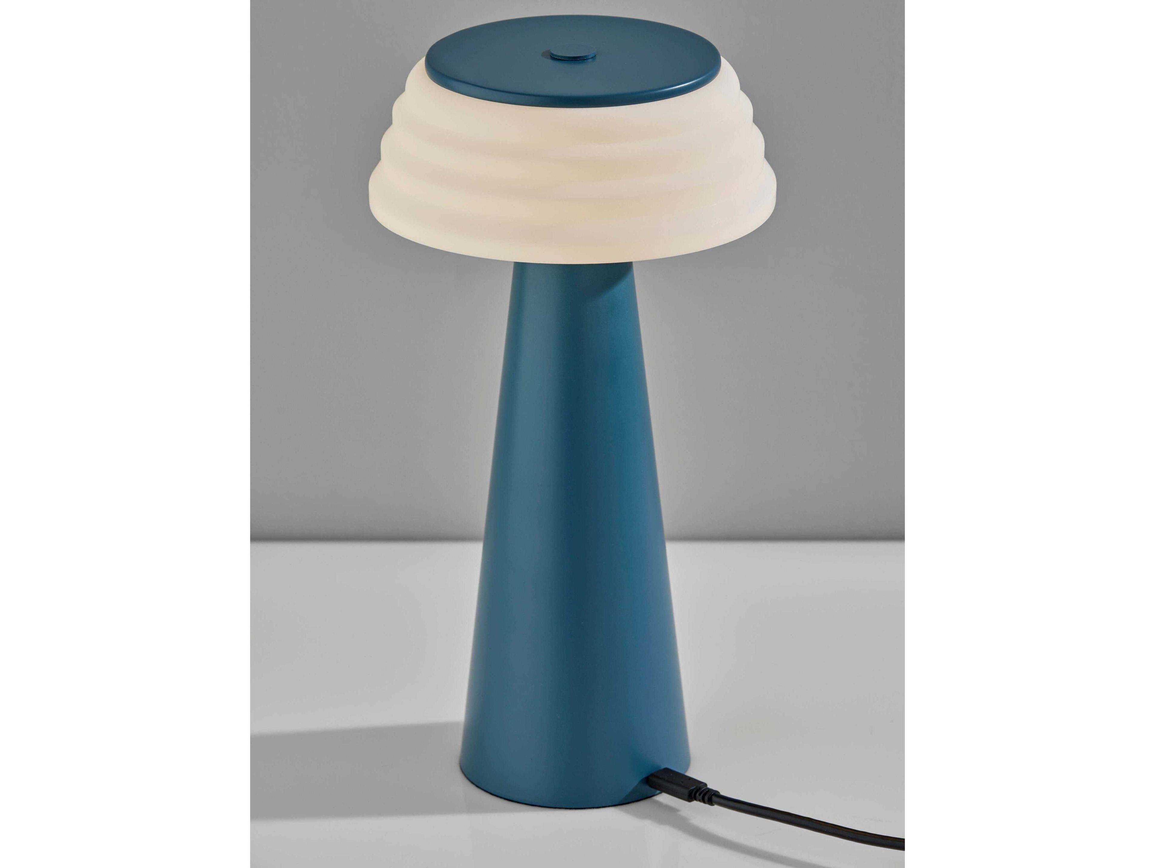 Adesso Jacky Dusty Blue Ribbed White Plastic Table Lamp