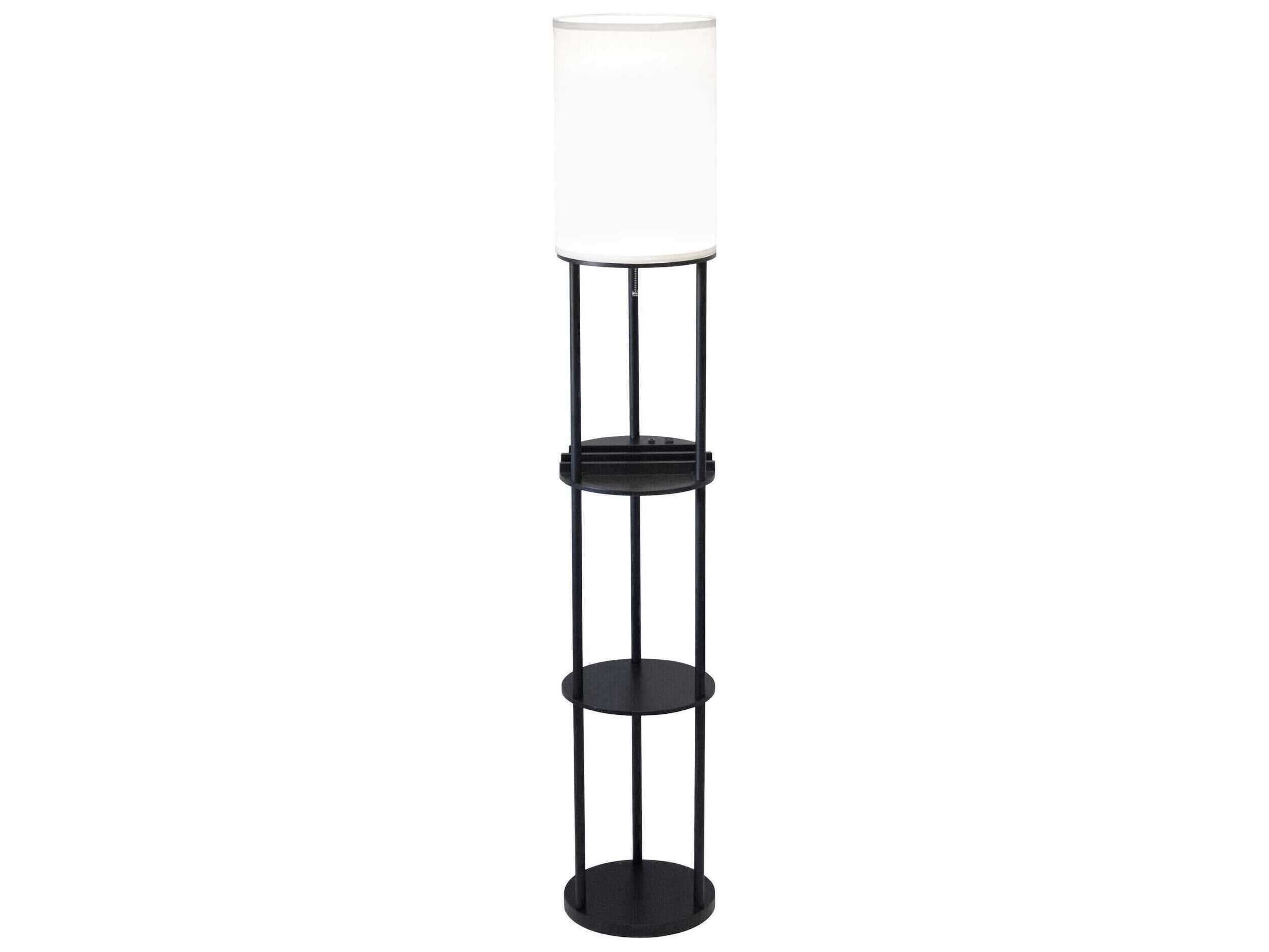 Adesso Charging Station Black White Linen Floor Lamp