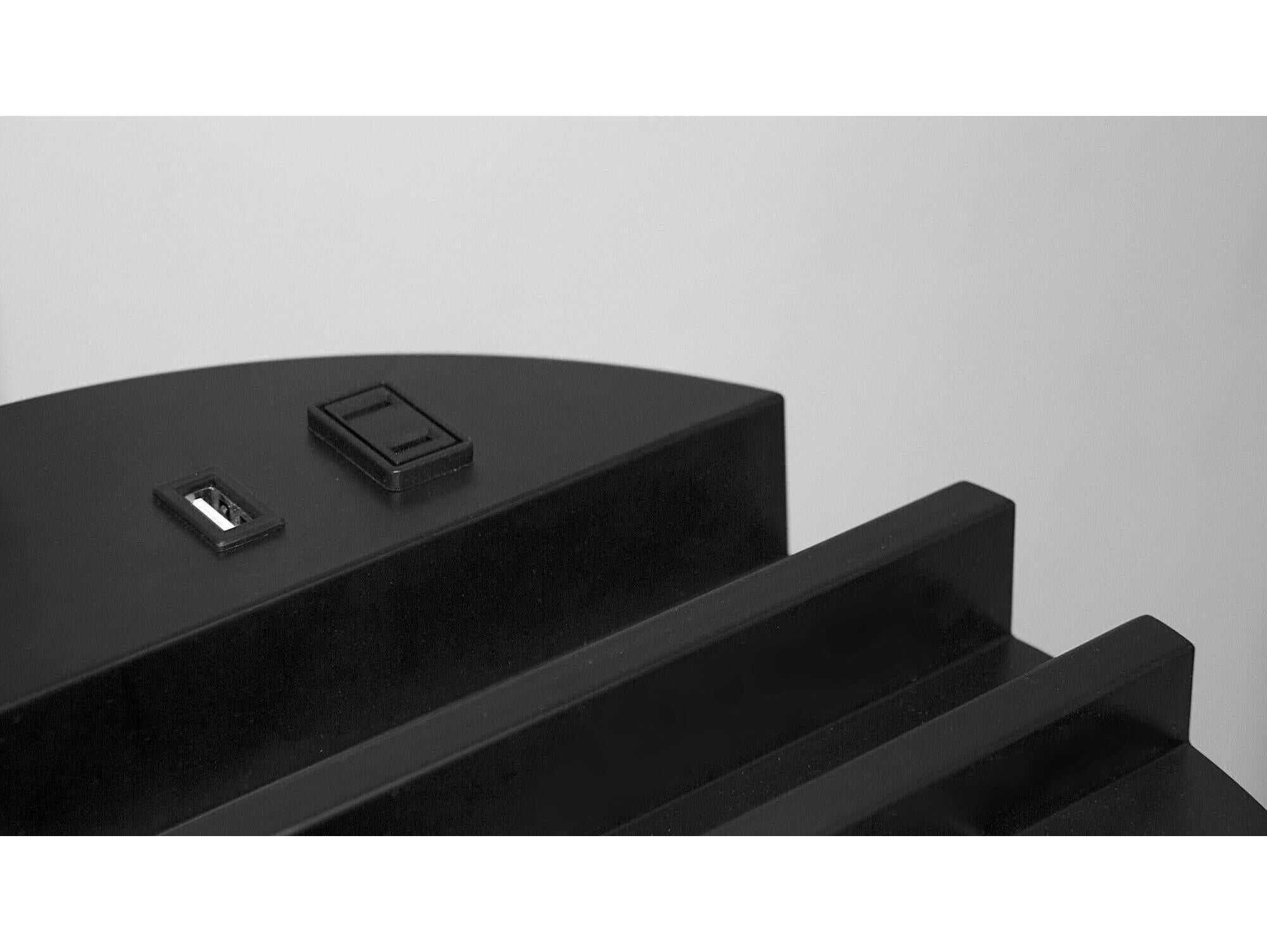 Adesso Charging Station Black White Linen Floor Lamp