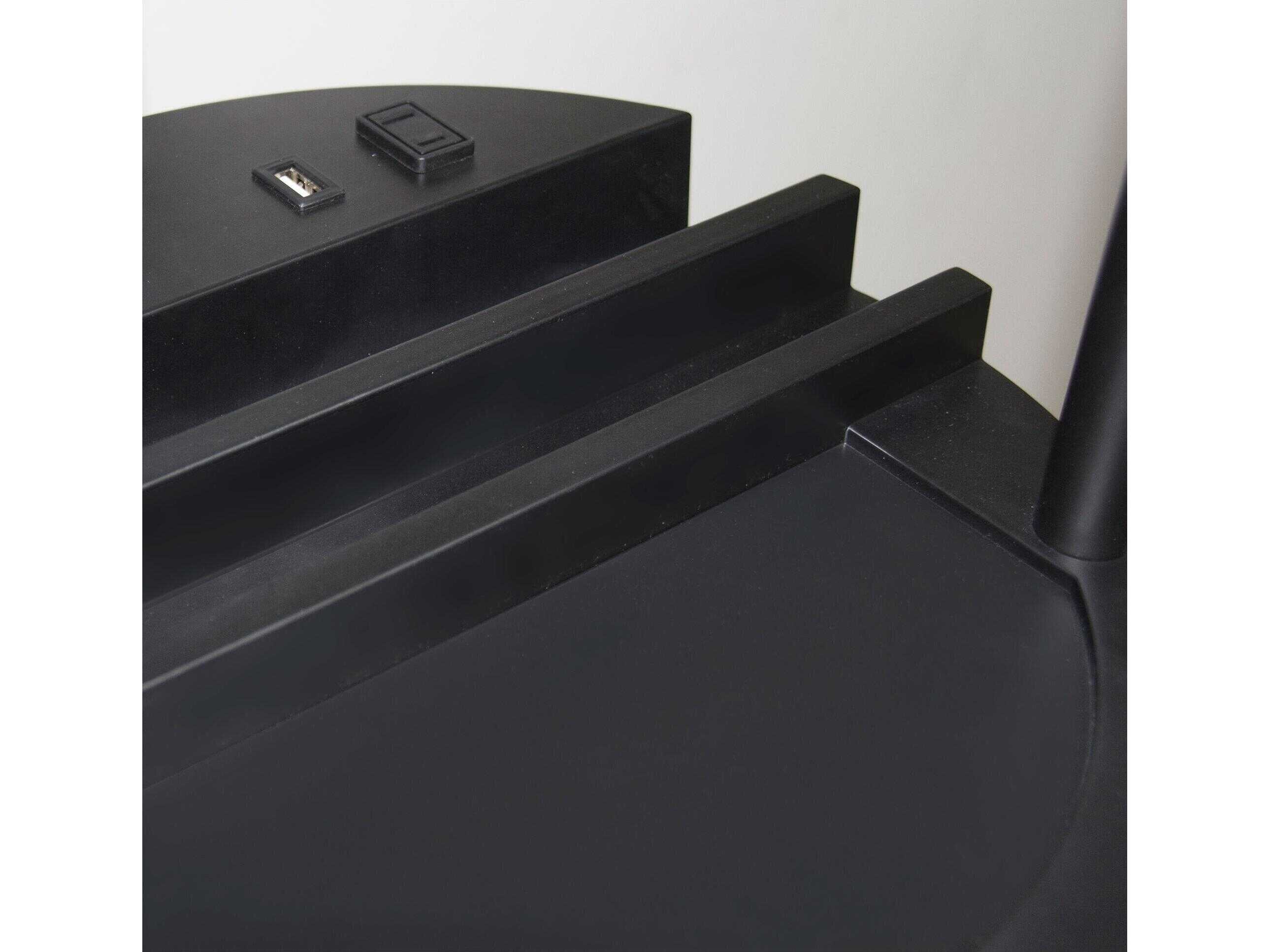 Adesso Charging Station Black White Linen Floor Lamp