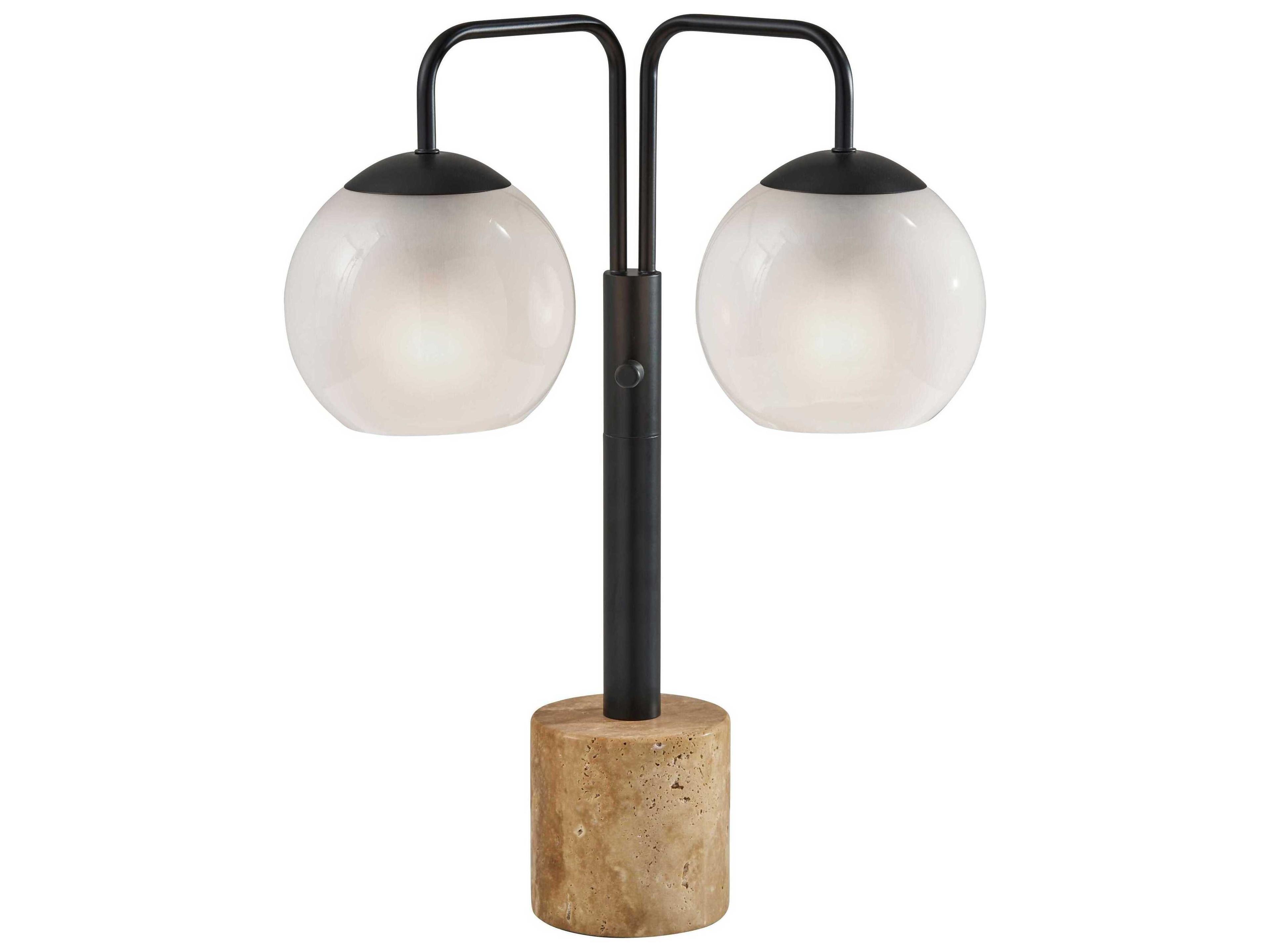 Adesso Stockton Black White Glosted Glass Table Lamp